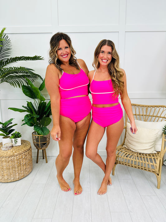 The Samantha Swim Top In Bright Pink