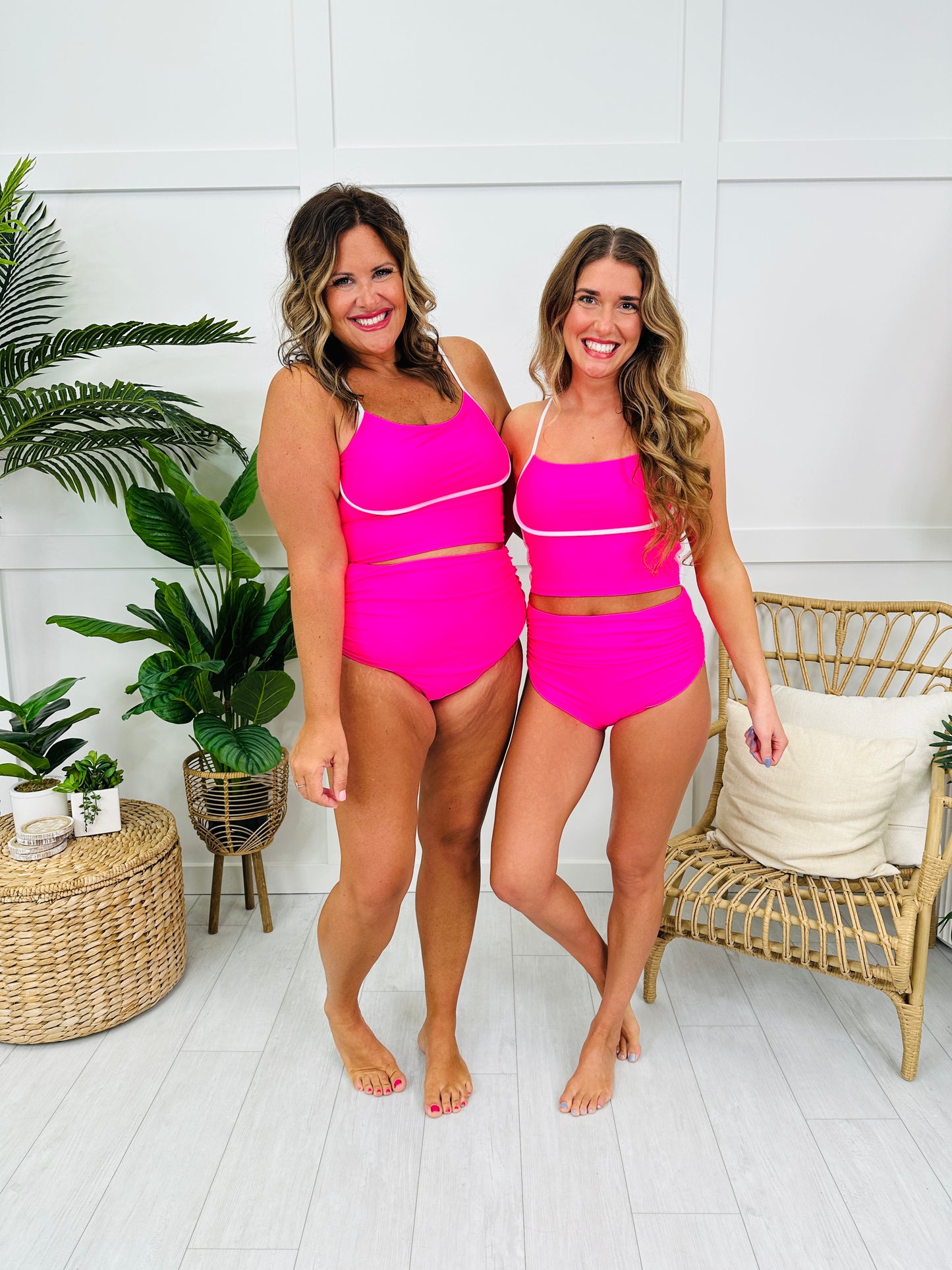 The Samantha Swim Top In Bright Pink