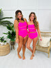 The Samantha Swim Top In Bright Pink
