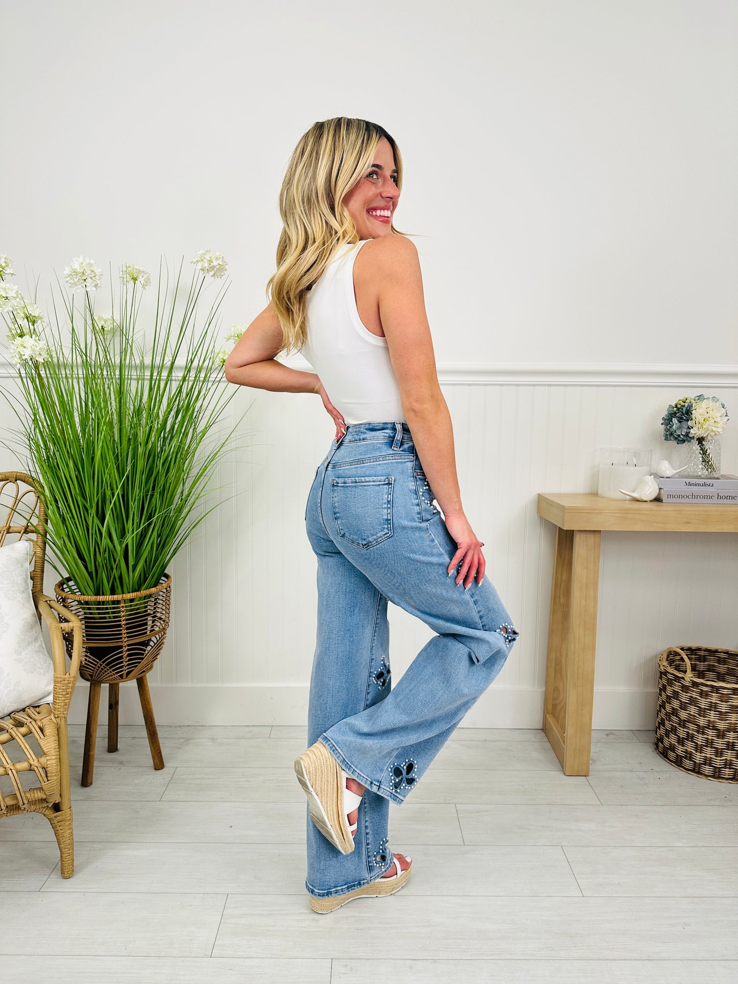 Pearl Perfect Floral Wide Leg Tummy Control Jeans