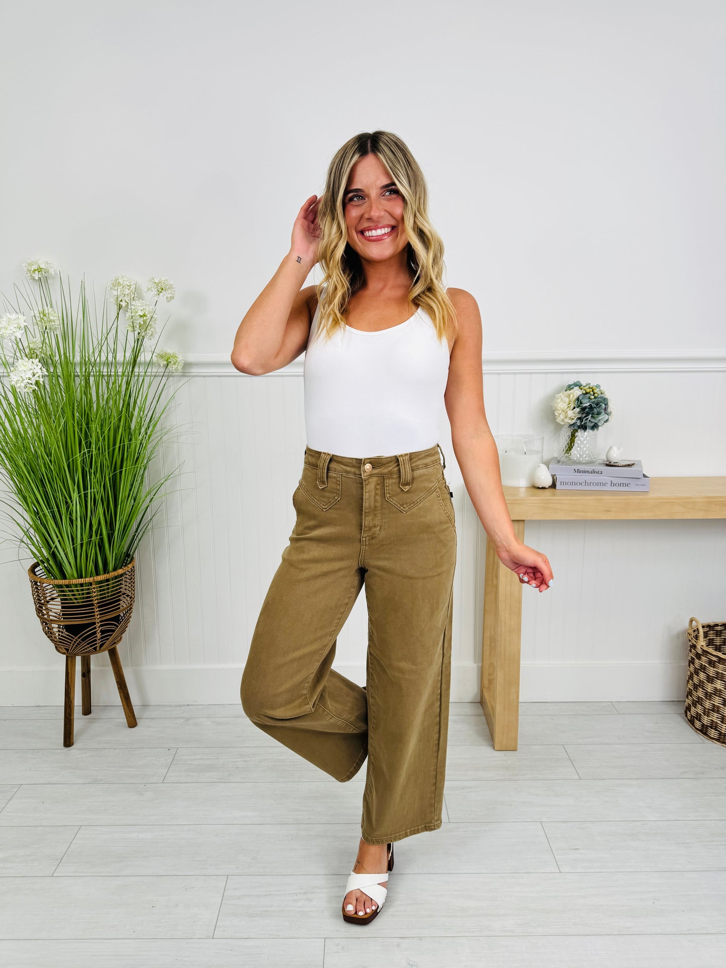 Judy Blue Khaki Crush Ankle Wide Jeans