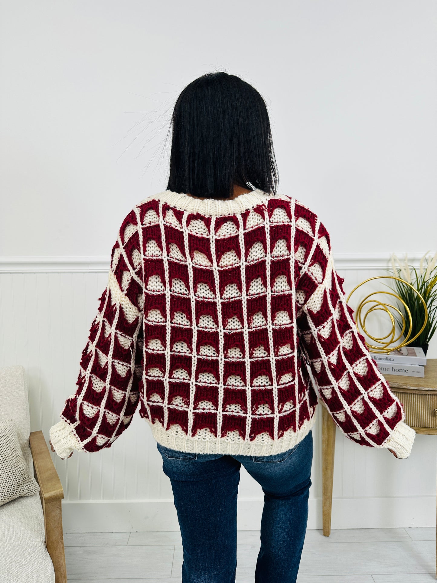 Frosted Grid Sweater in Burgundy