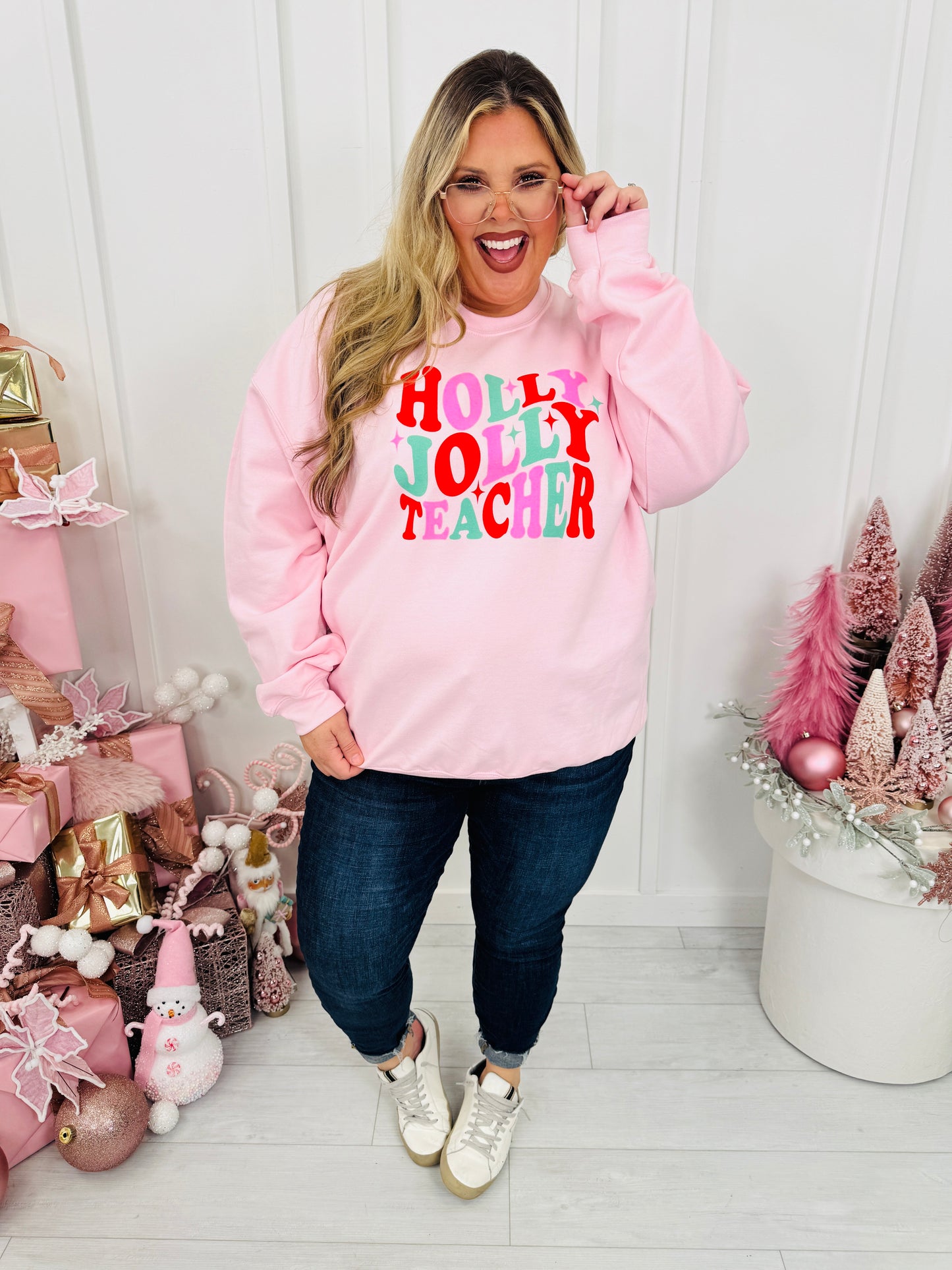Holly Jolly Teacher Graphic Crewneck Sweatshirt