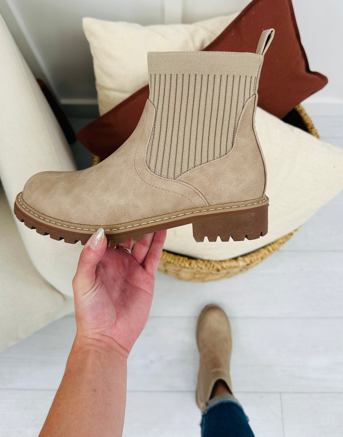 Embracing The Chaos Booties In Camel