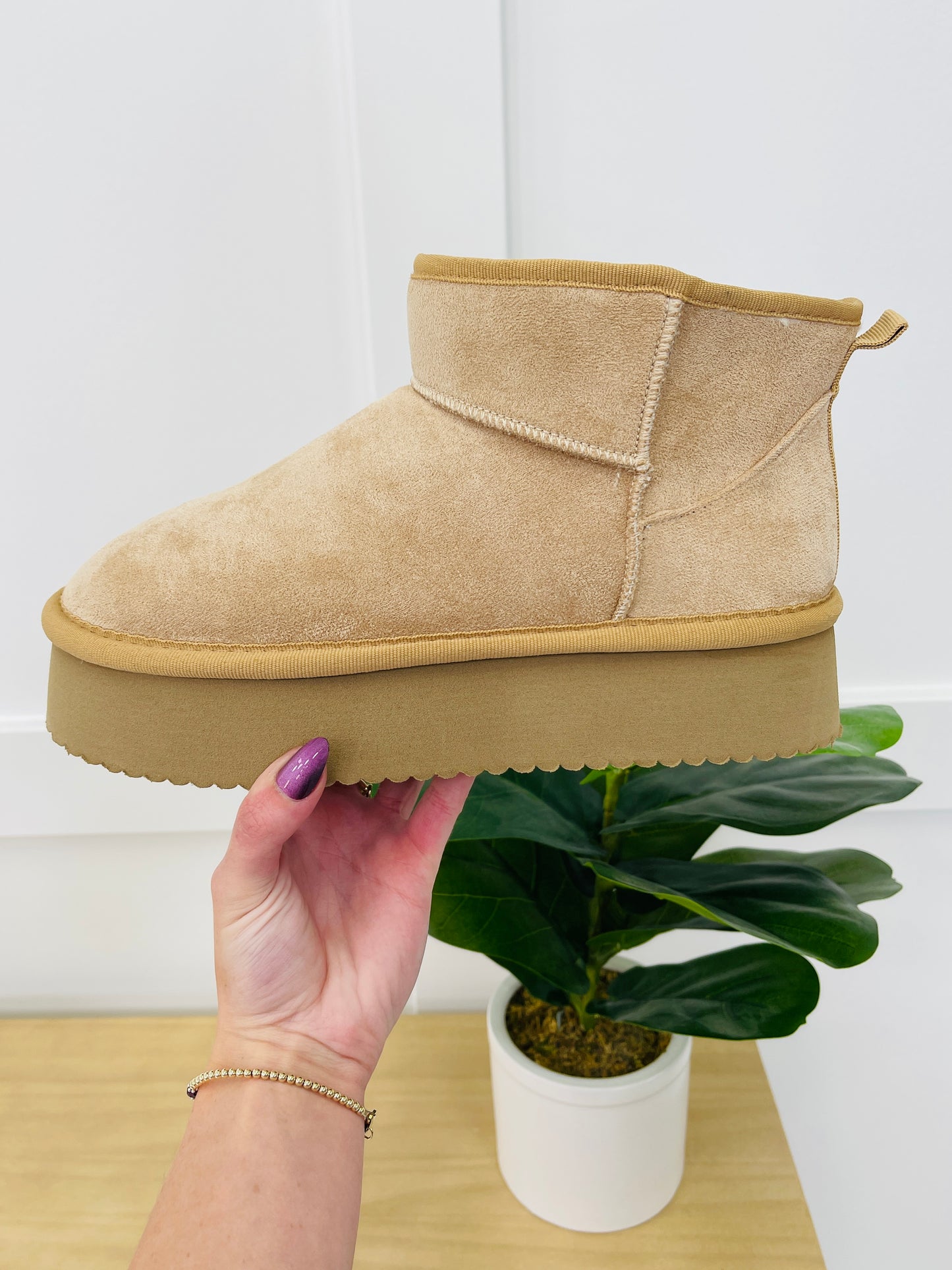 Toasty Terrain Booties In Camel Faux Suede