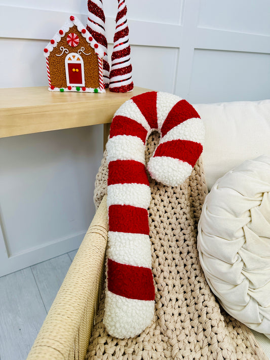 Large Sherpa Candy Cane Pillow