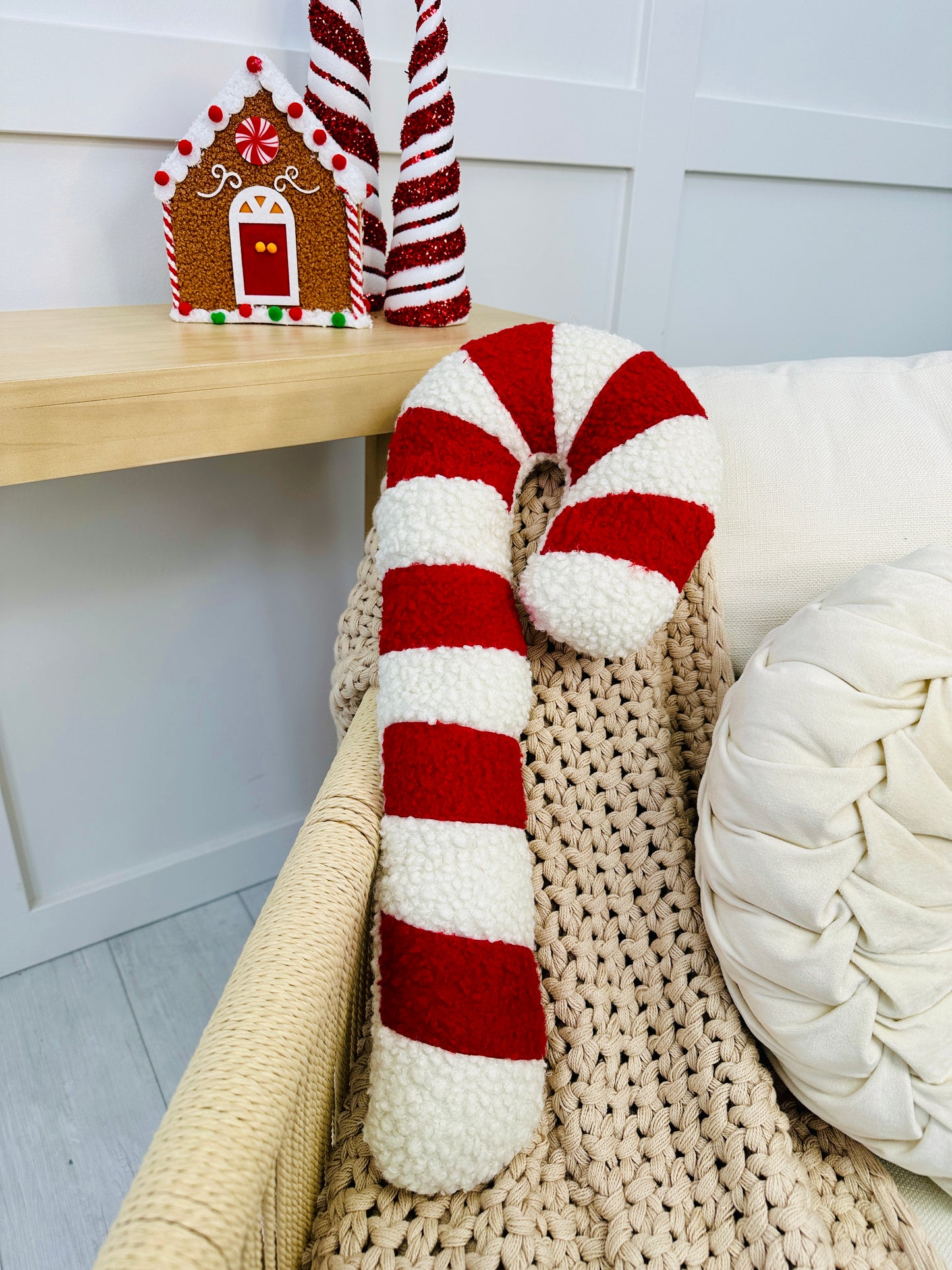 Large Sherpa Candy Cane Pillow