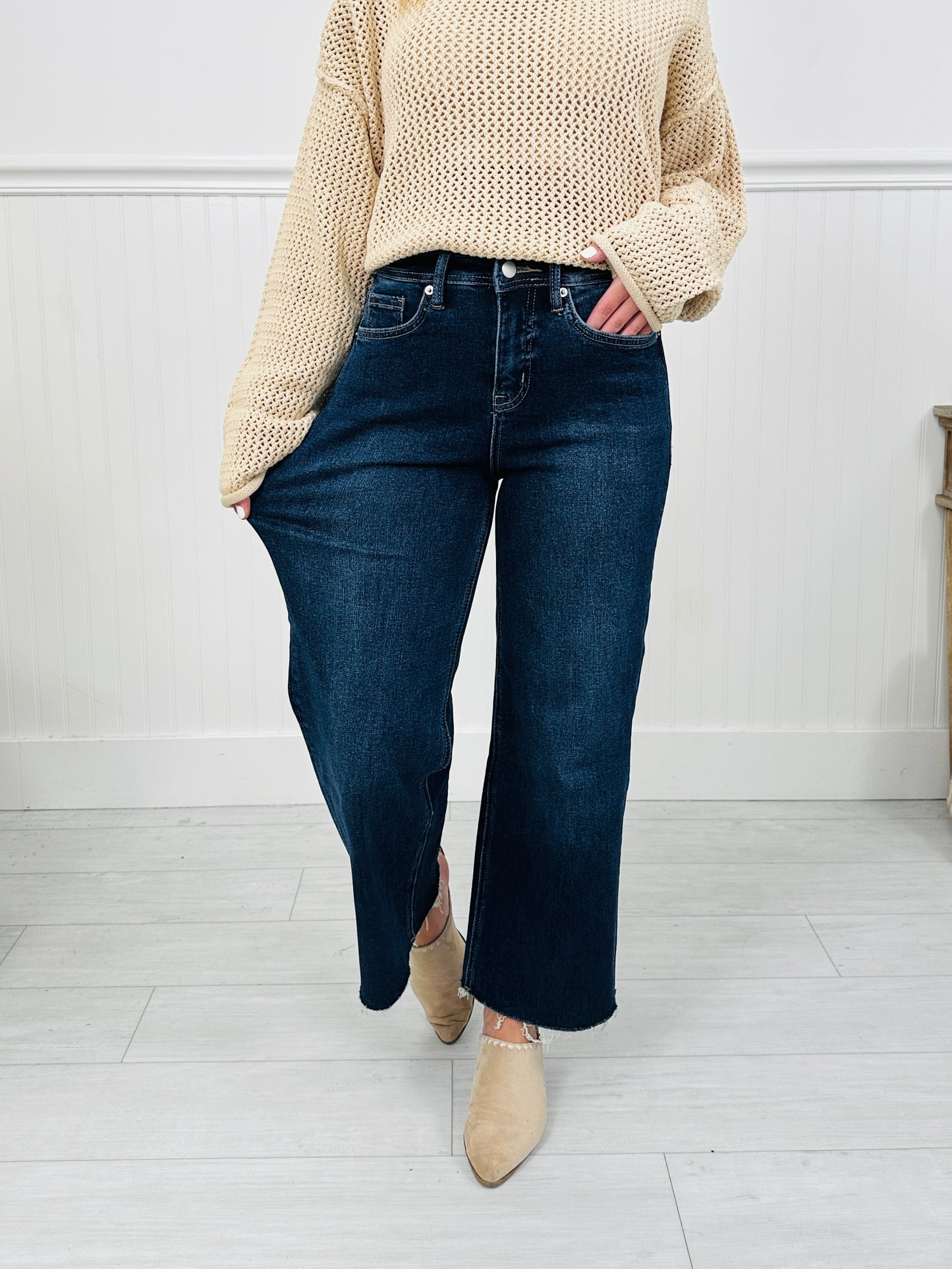 Fall Into Place Tummy Control Wide Leg Crop Jeans
