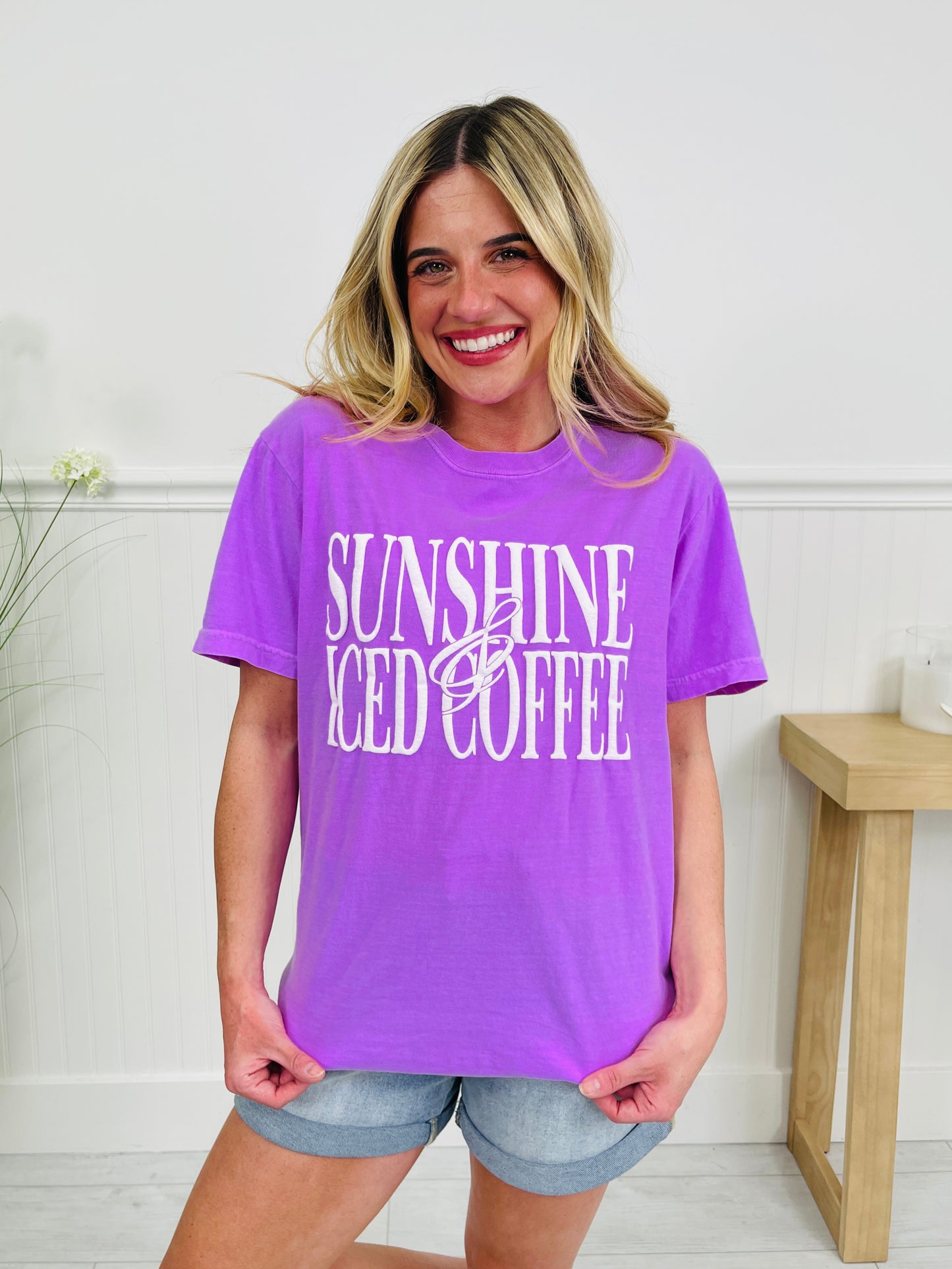 Sunshine And Iced Coffee Graphic Tee in Multiple Colors
