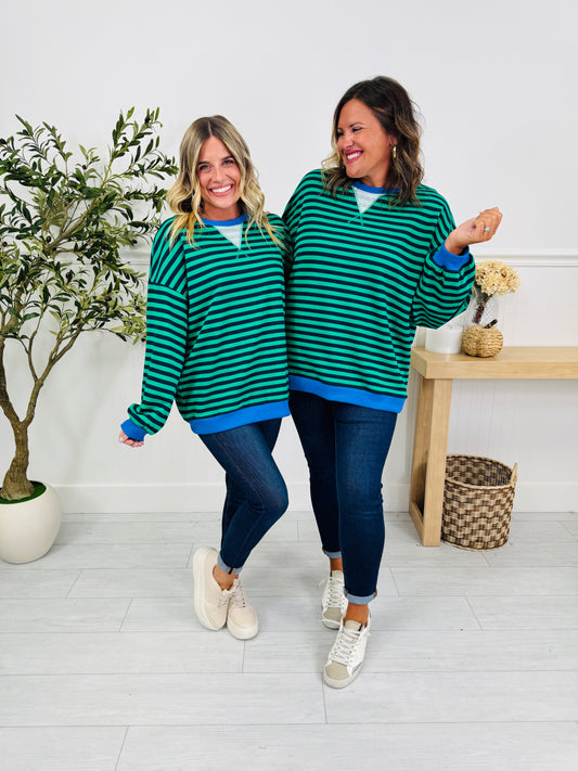 Stripe Story Pullover In Green