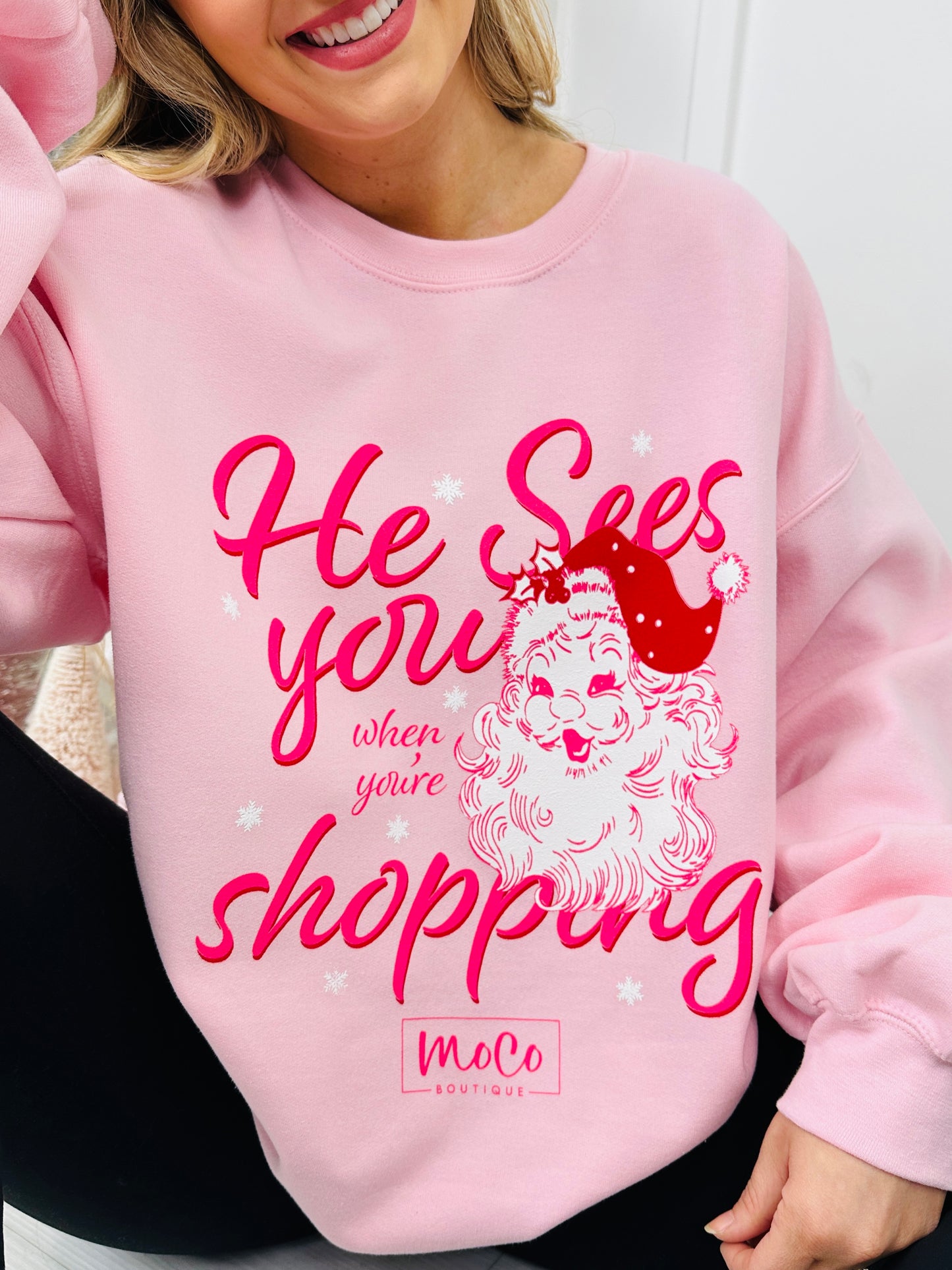 He Sees You Shopping Graphic Crewneck Sweatshirt