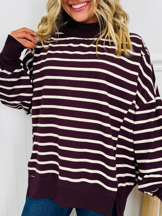 Stripe Up Your Alley Pullover In Wine