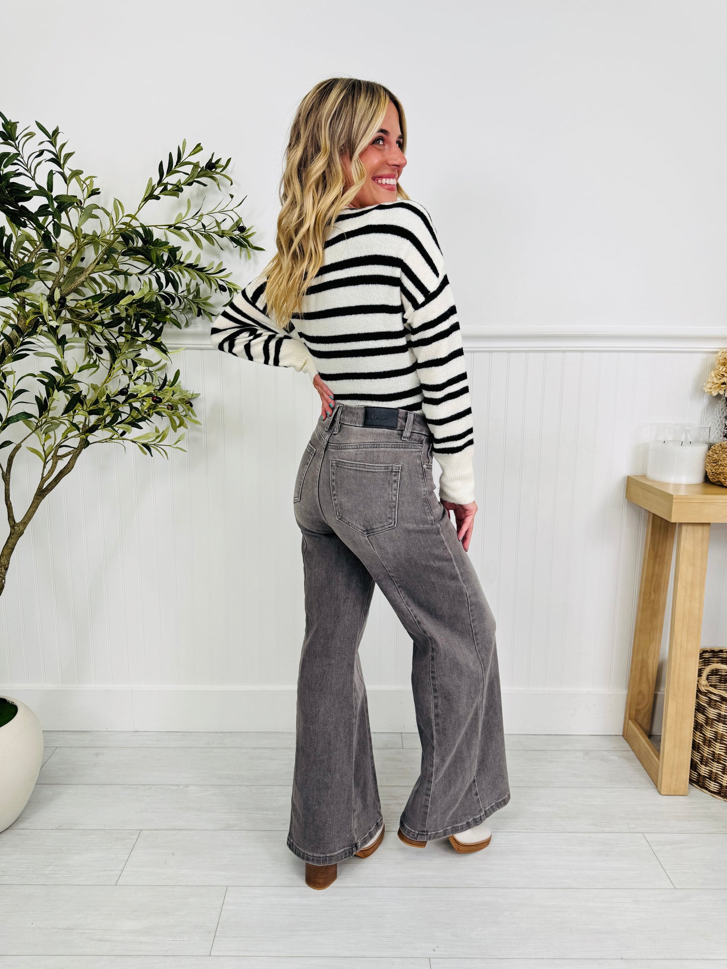 Into The Grey Tummy Control Wide Leg Jeans In Multiple Inseams