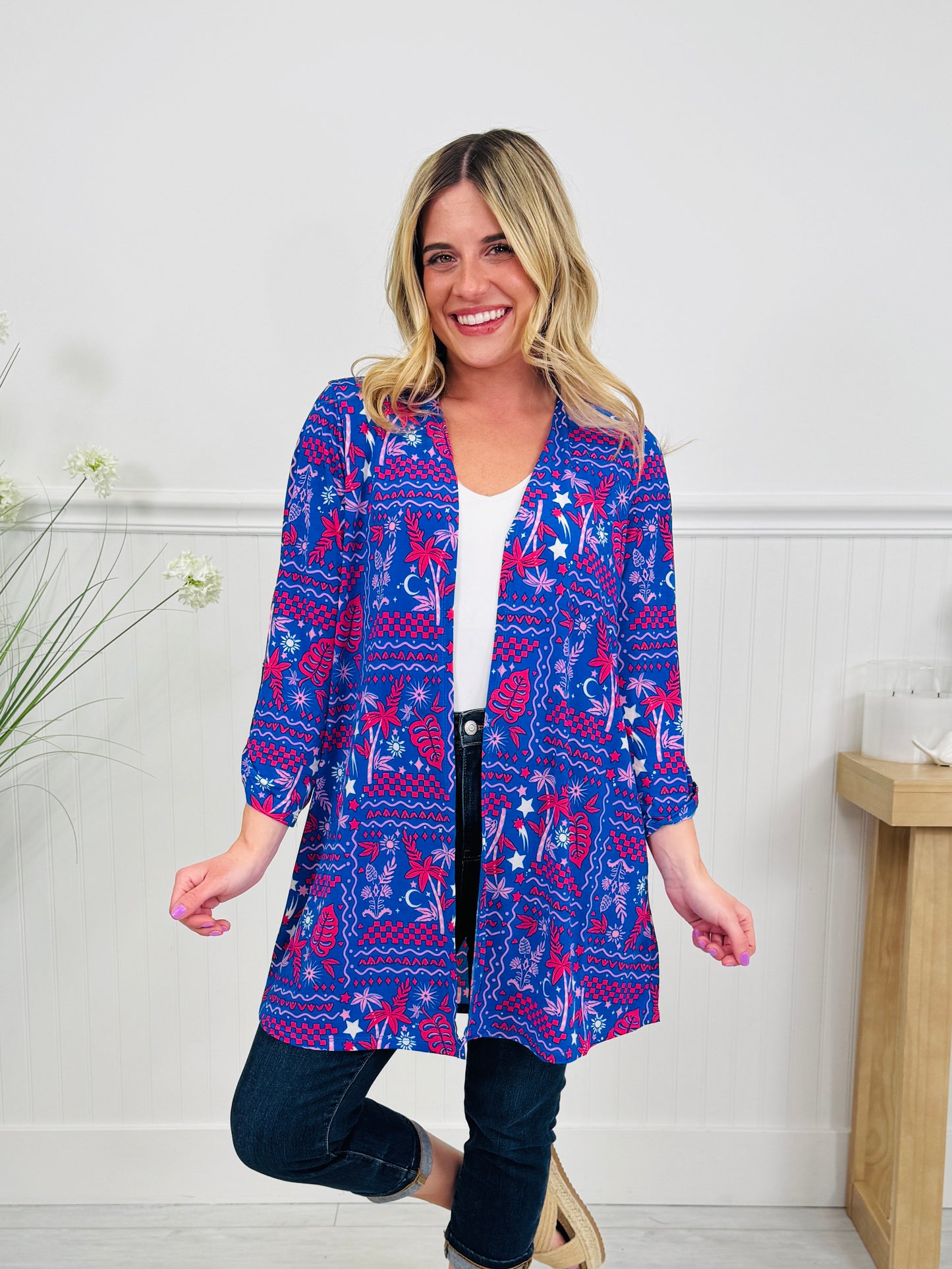 Layered in Spring Cardigan in Palm Tree Print