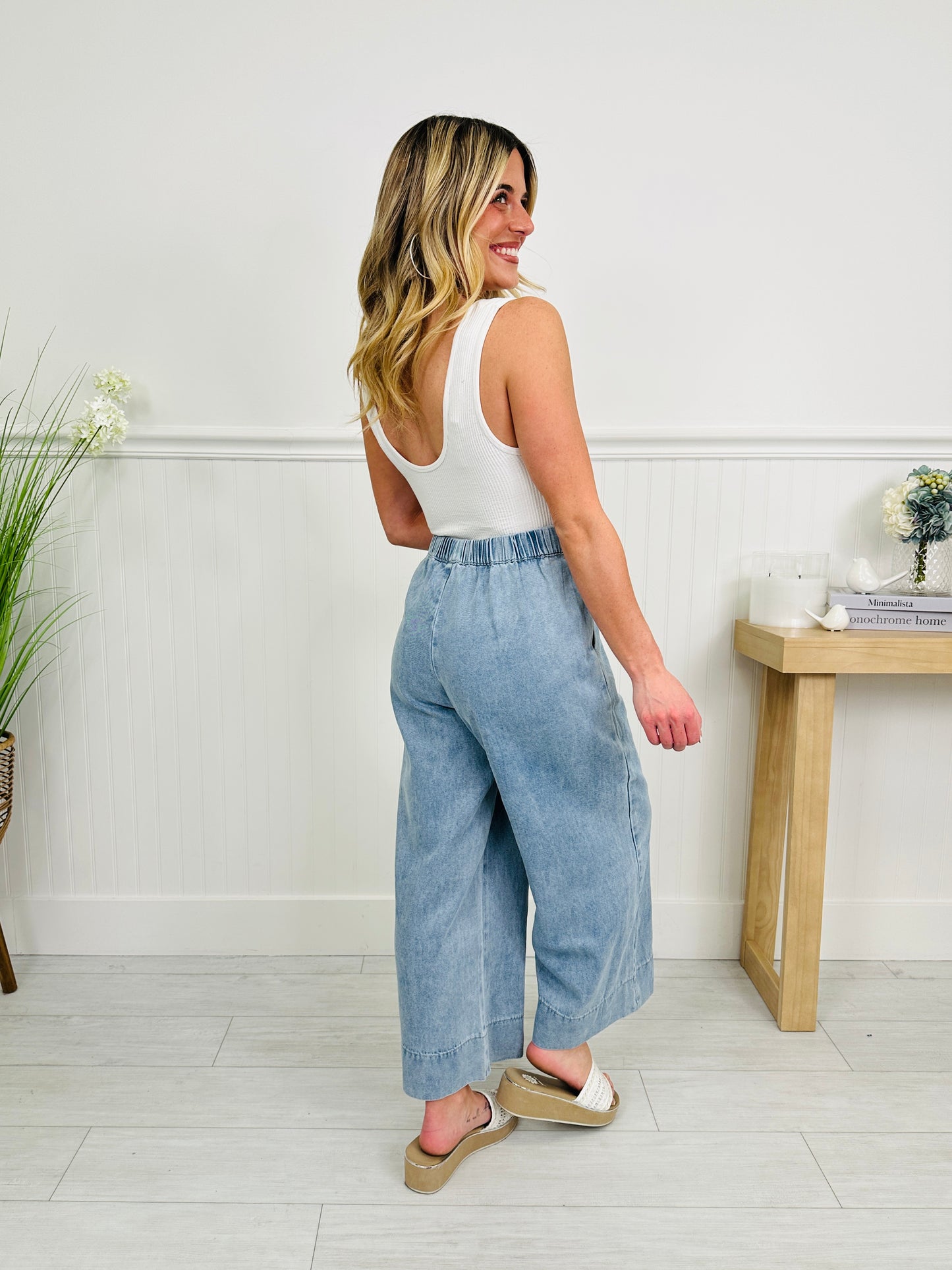Drawn To You Cropped Wide Leg Featherweight Lounge Jeans