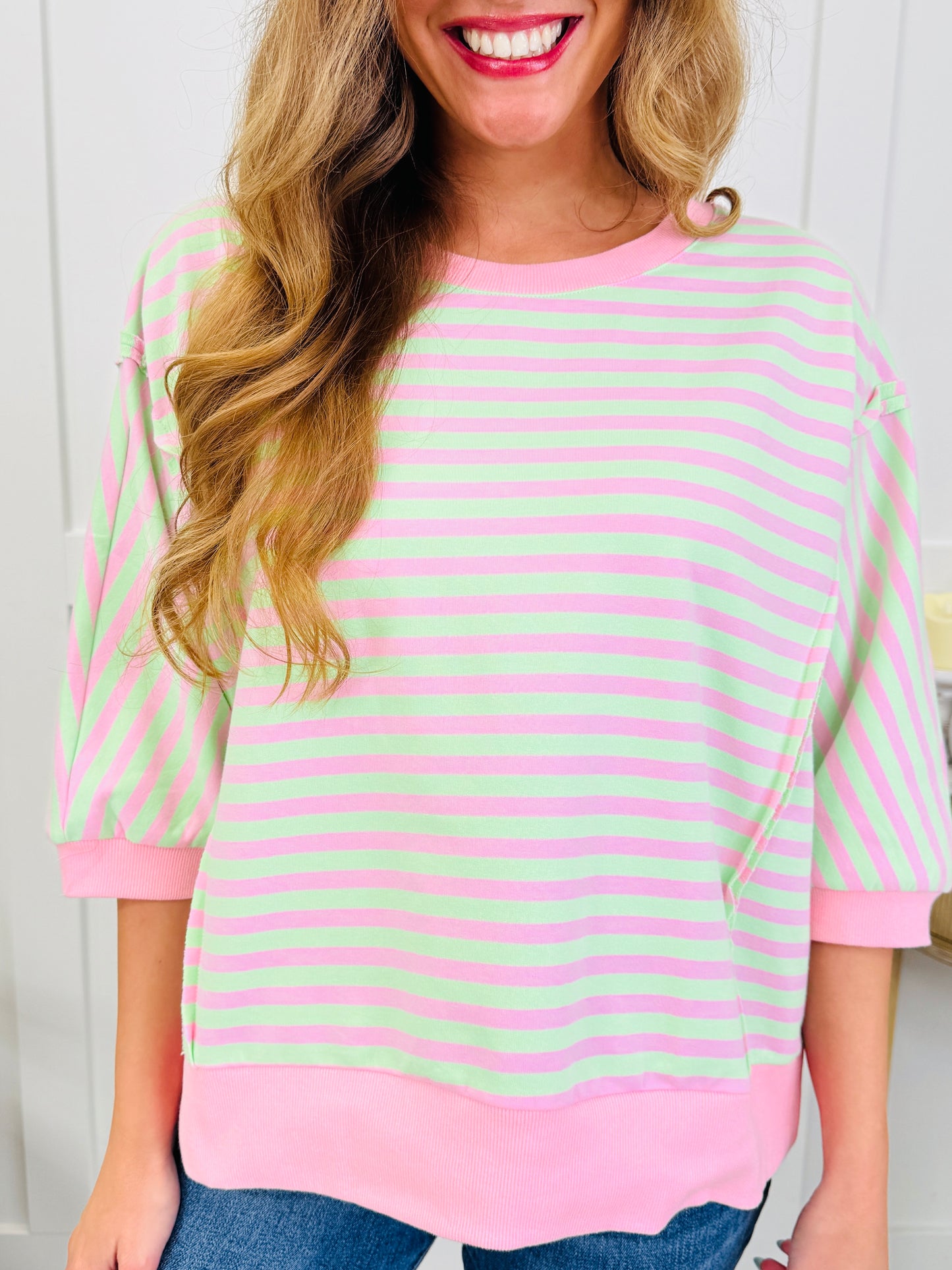 Better In Stripes Top In Pink Multi