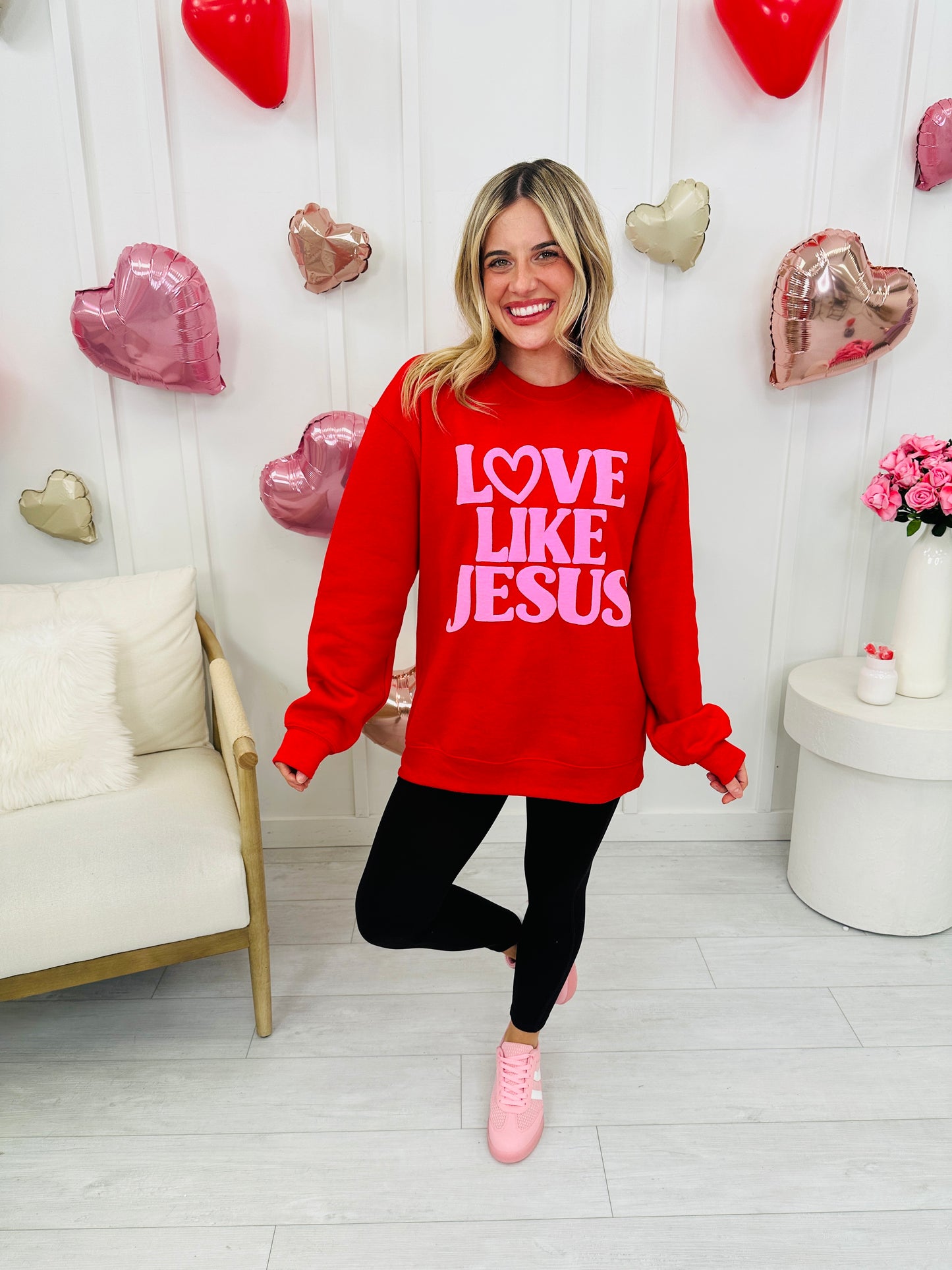 Love Like Jesus Puff Graphic Crewneck Sweatshirt