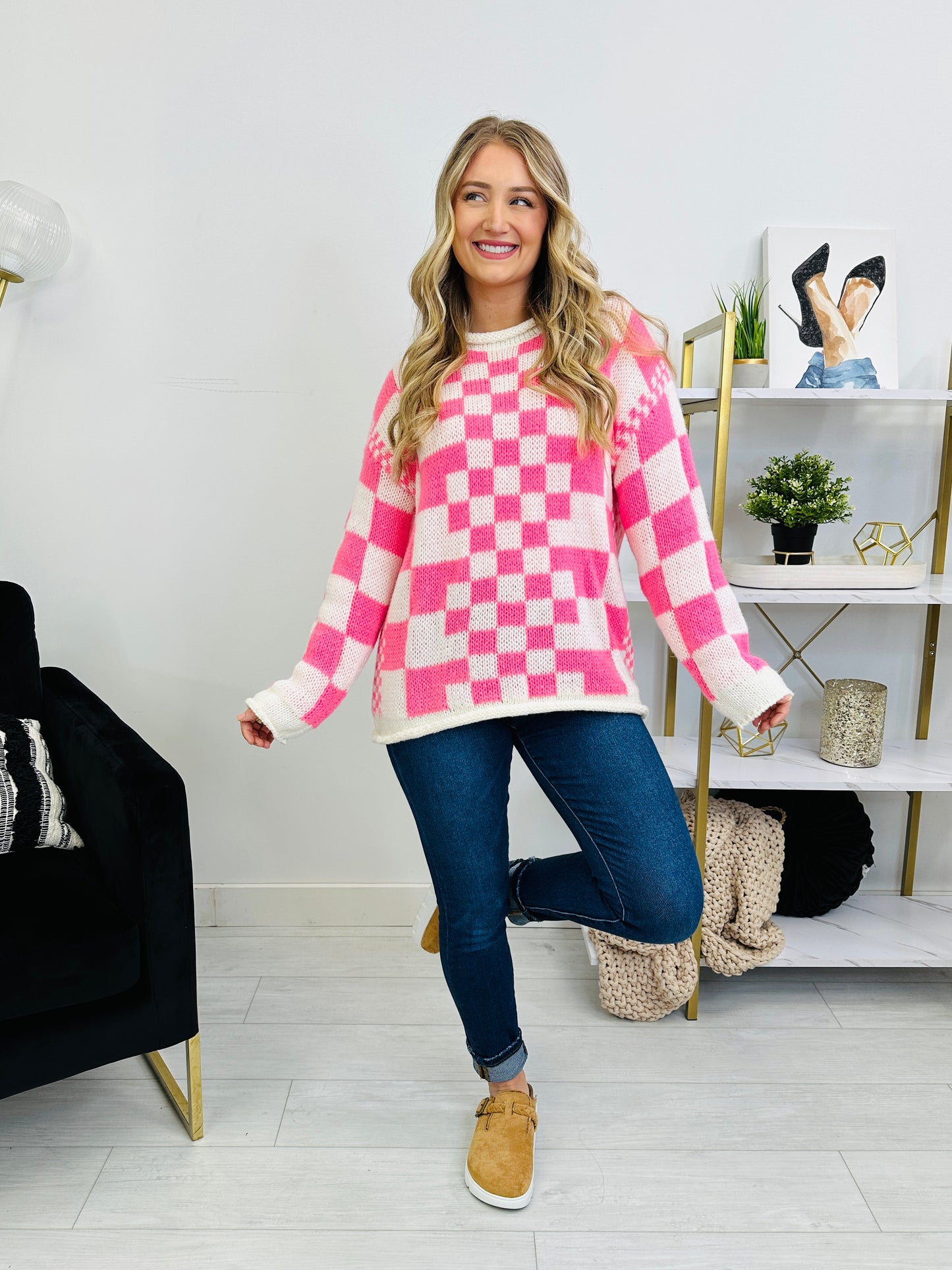 Winning Streak Sweater in Neon Pink Combo