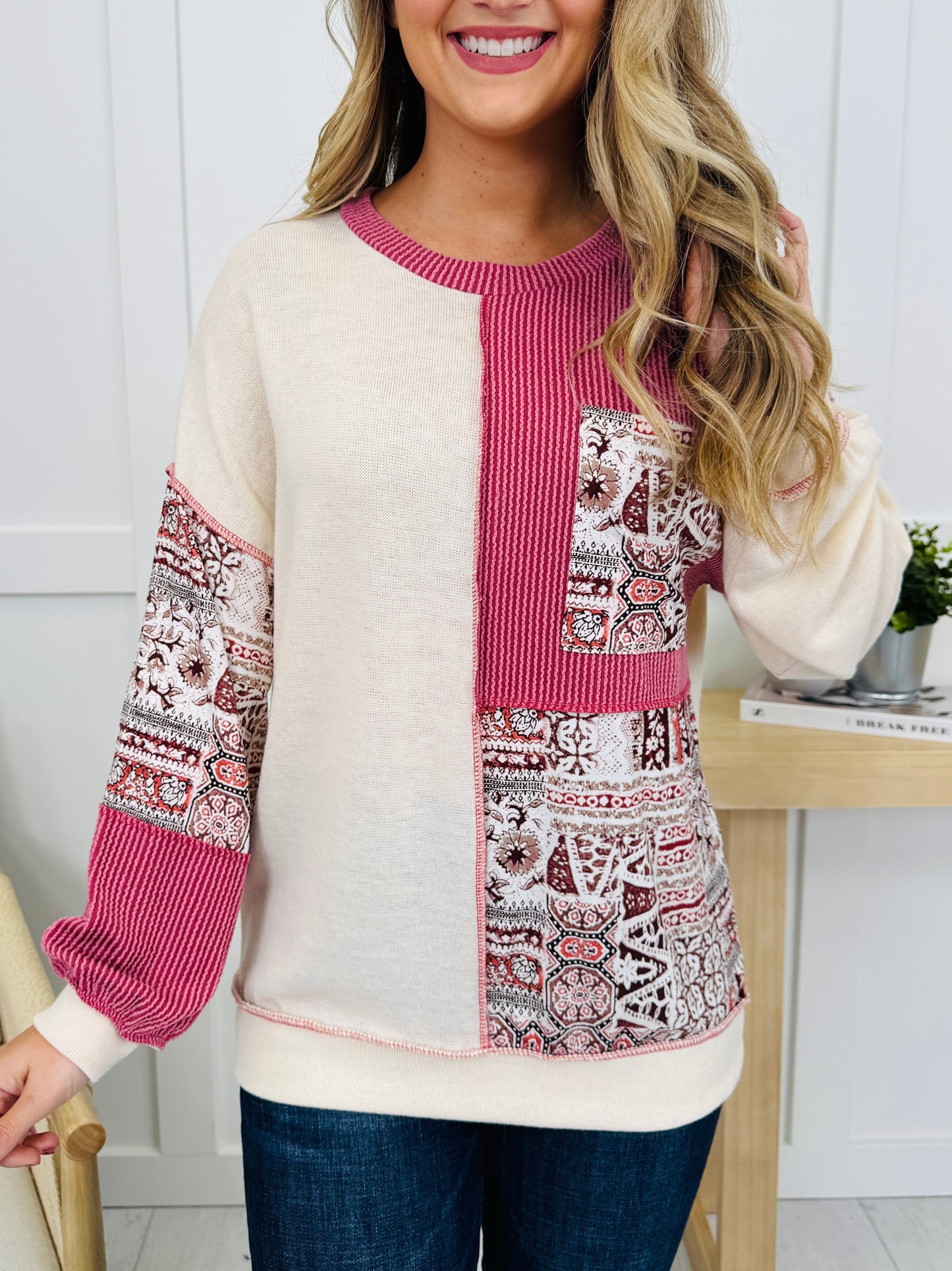 Stitch It Together Top In Burgundy