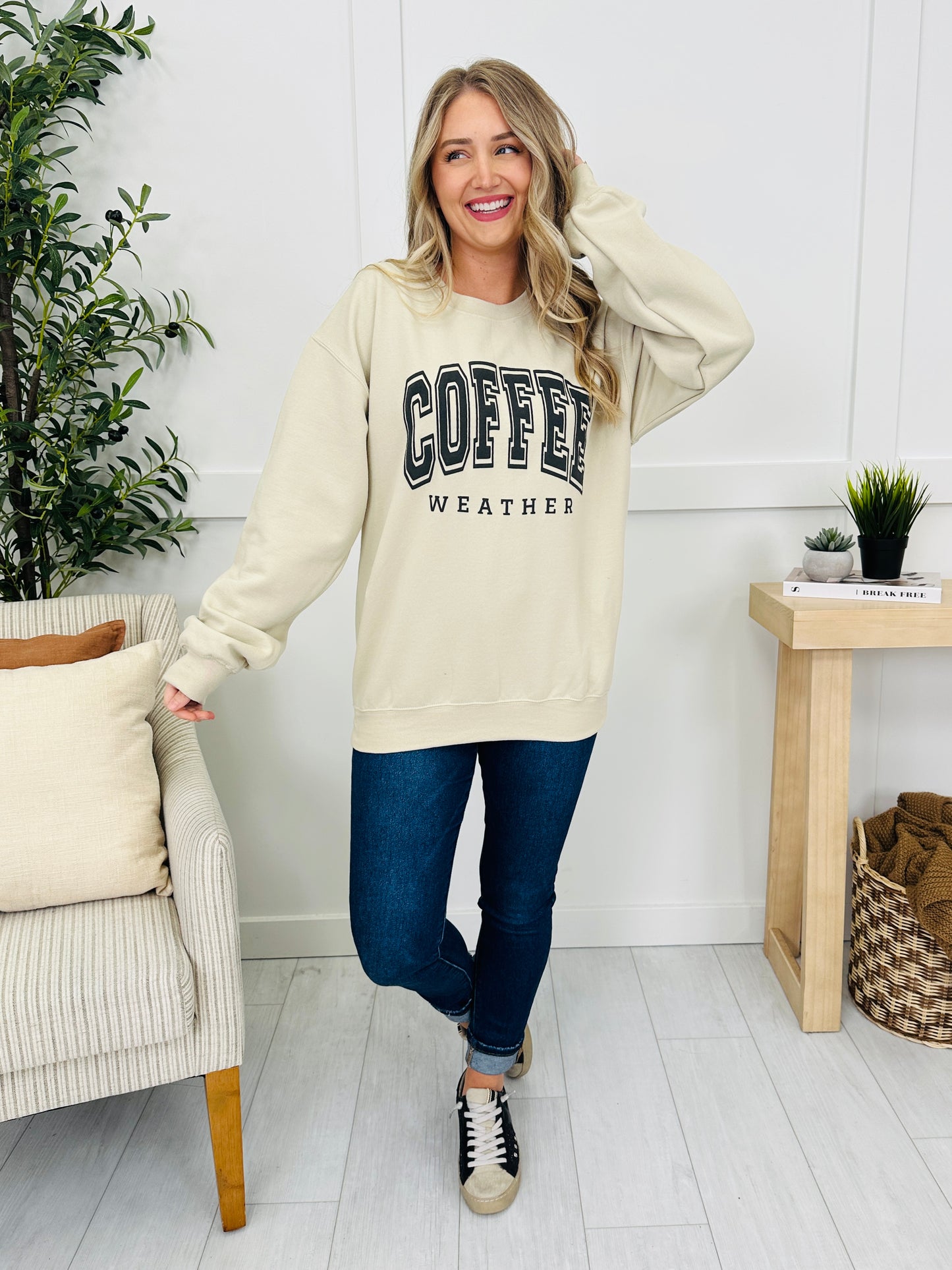 Coffee Weather Crewneck Sweatshirt in Taupe