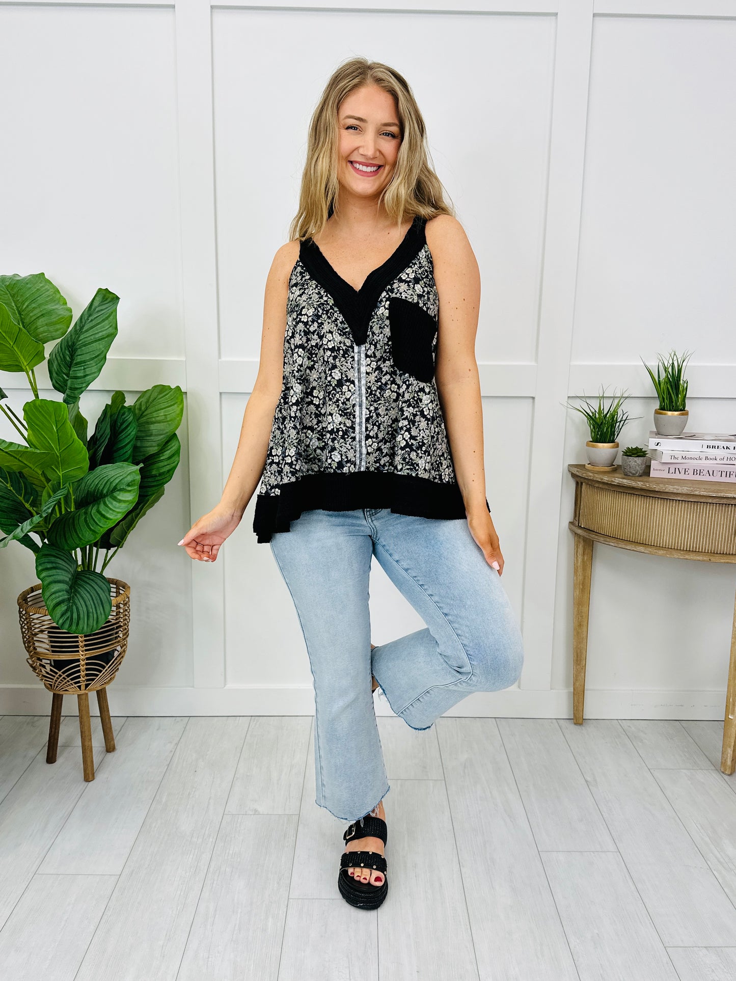 Let It Be Lovely Tank Top In Black Multi