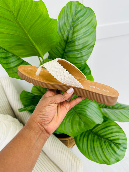 Wildflower Weave Flip Flops In Beige