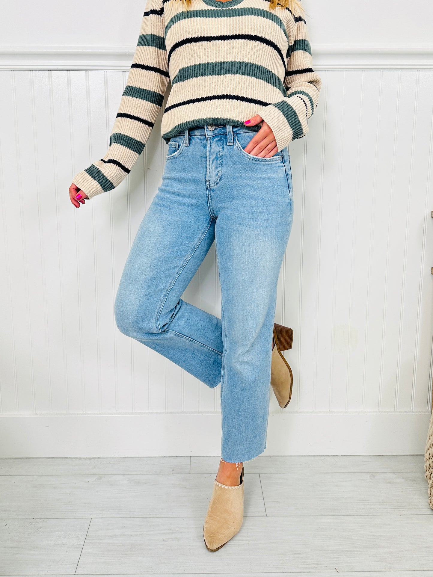Time To Unwind Cropped Slim Fit Wide Leg Jeans
