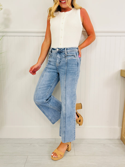 Front and Center Tummy Control Cropped Wide Leg Jeans