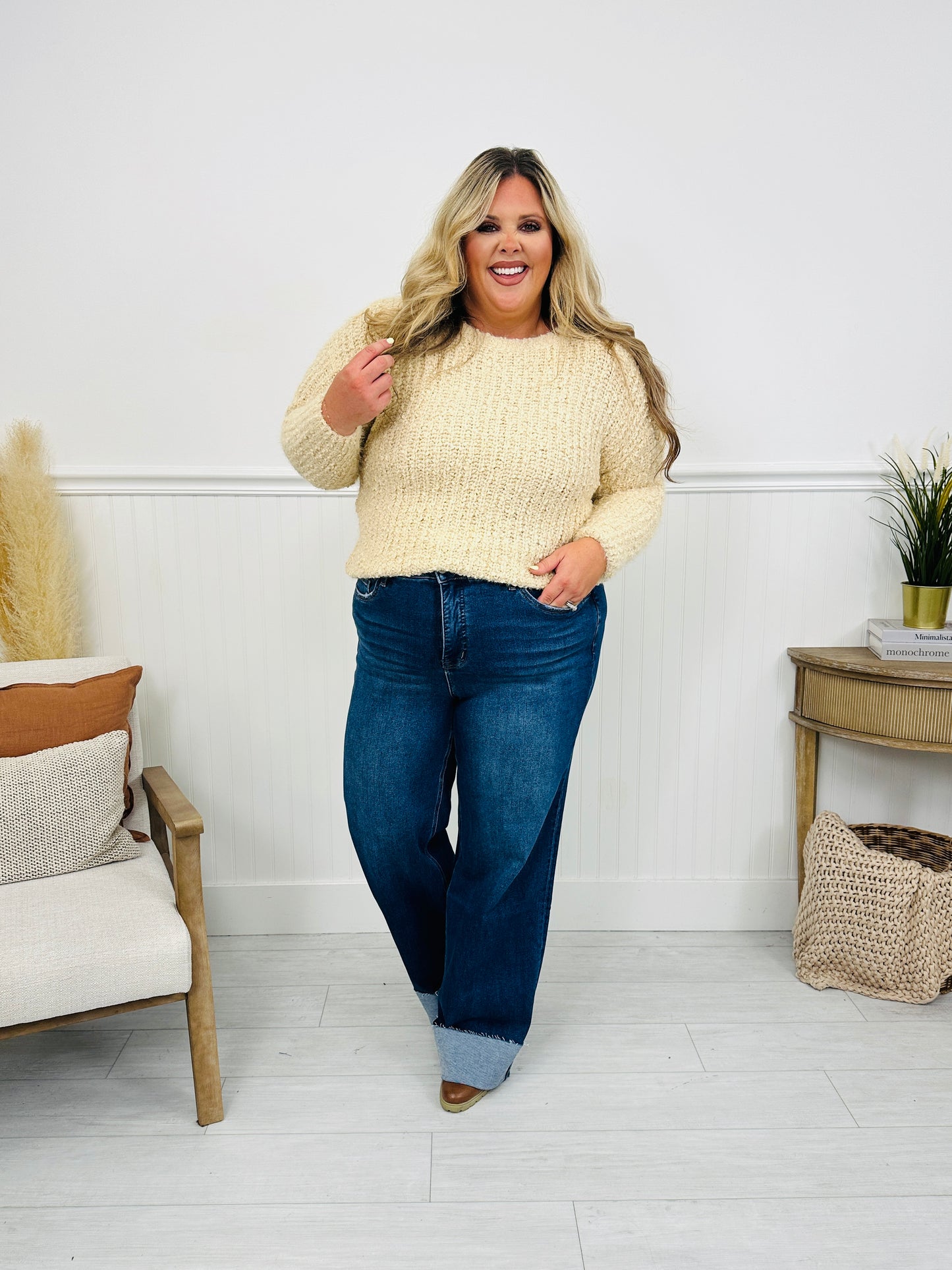 Follow The Trend Wide Leg Tummy Control Cuffed Jeans