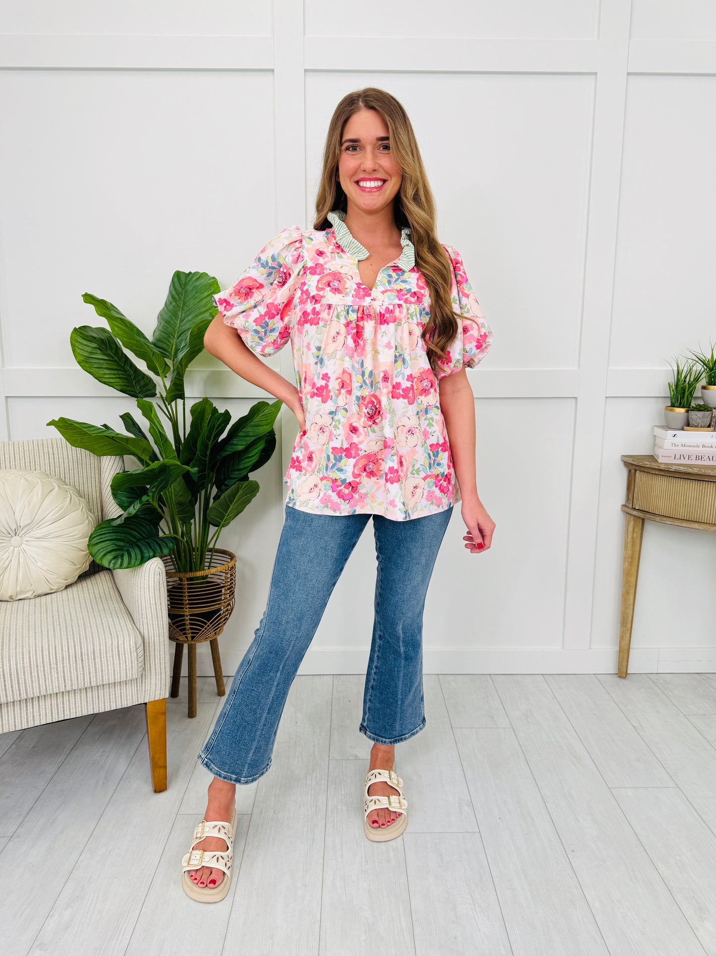 Simply Floral Top In Blush/Sage