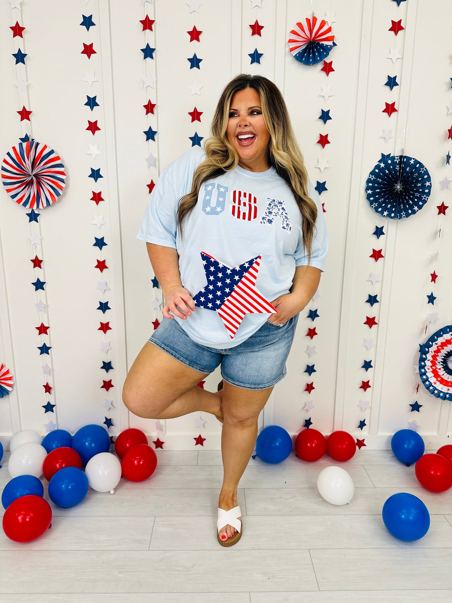 Stars, Stripes, and Florals USA Graphic Tee