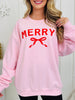Merry With Ribbon Graphic Crewneck Sweatshirt