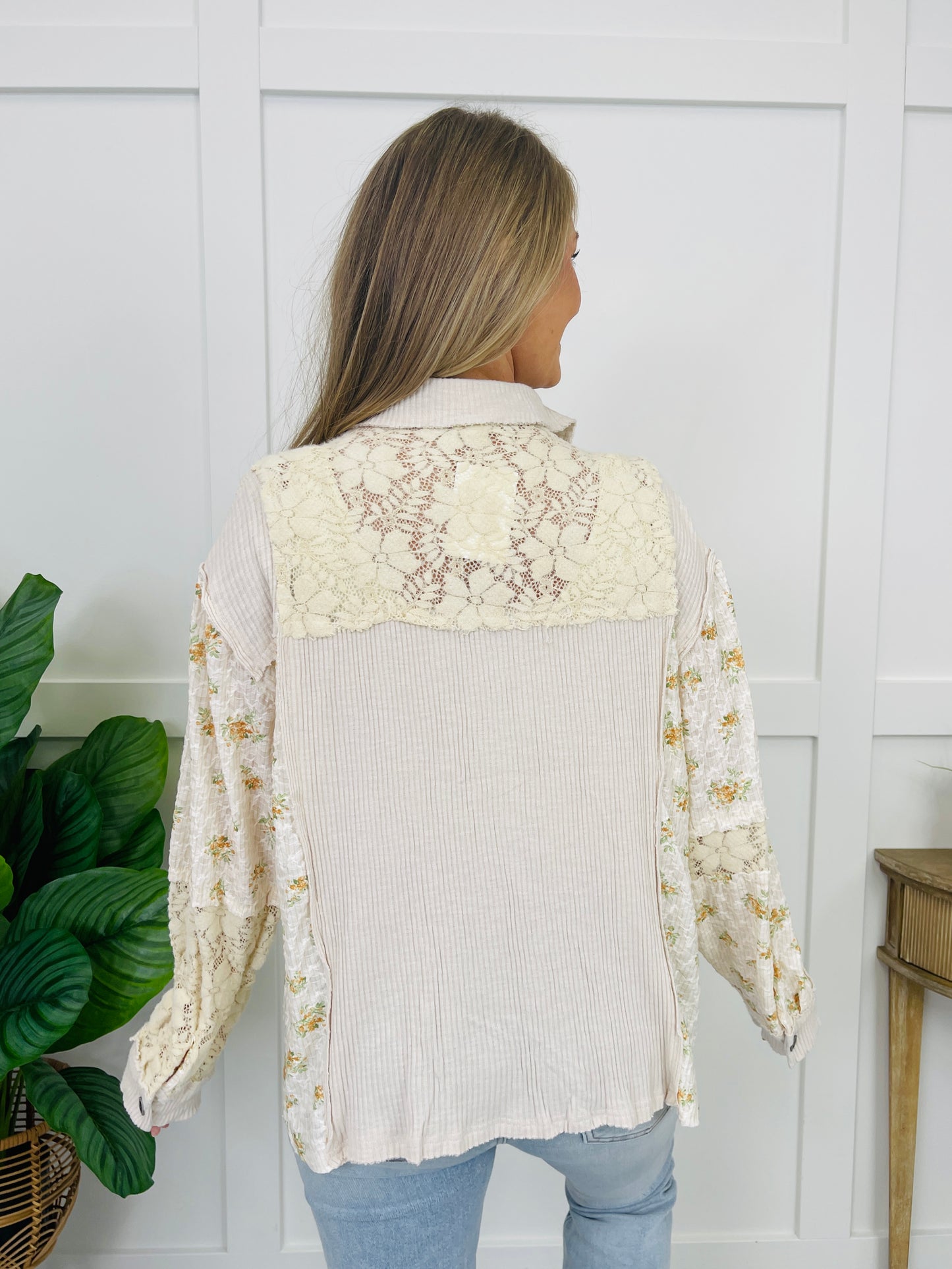 Wildflower Stitch Shacket In Ivory