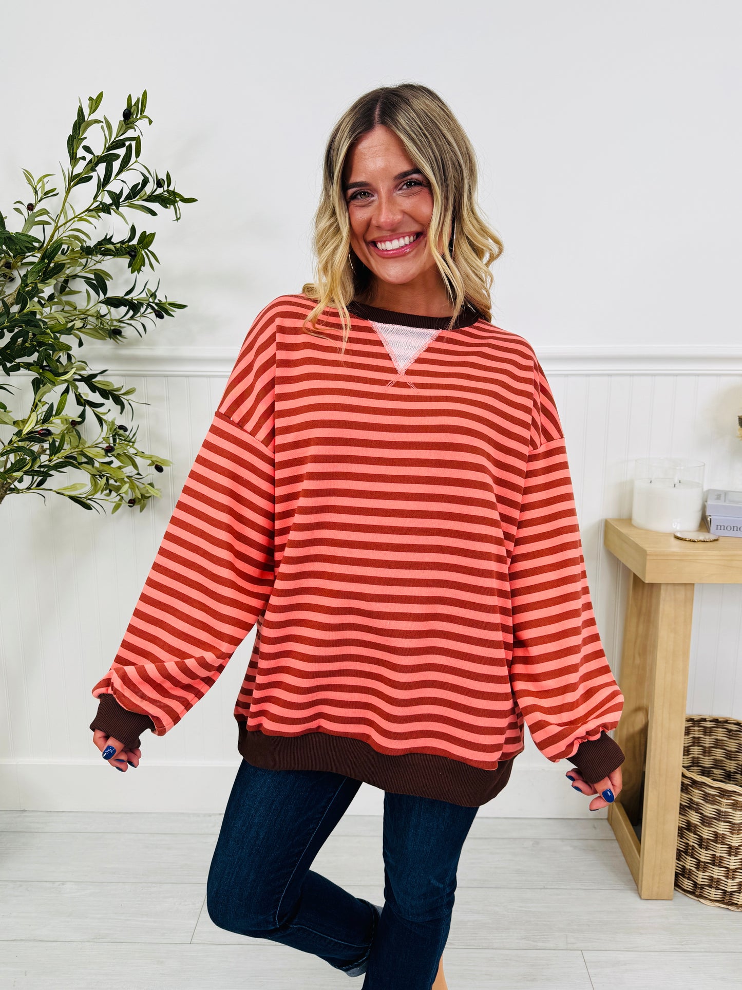 Stripe Story Pullover in Rust