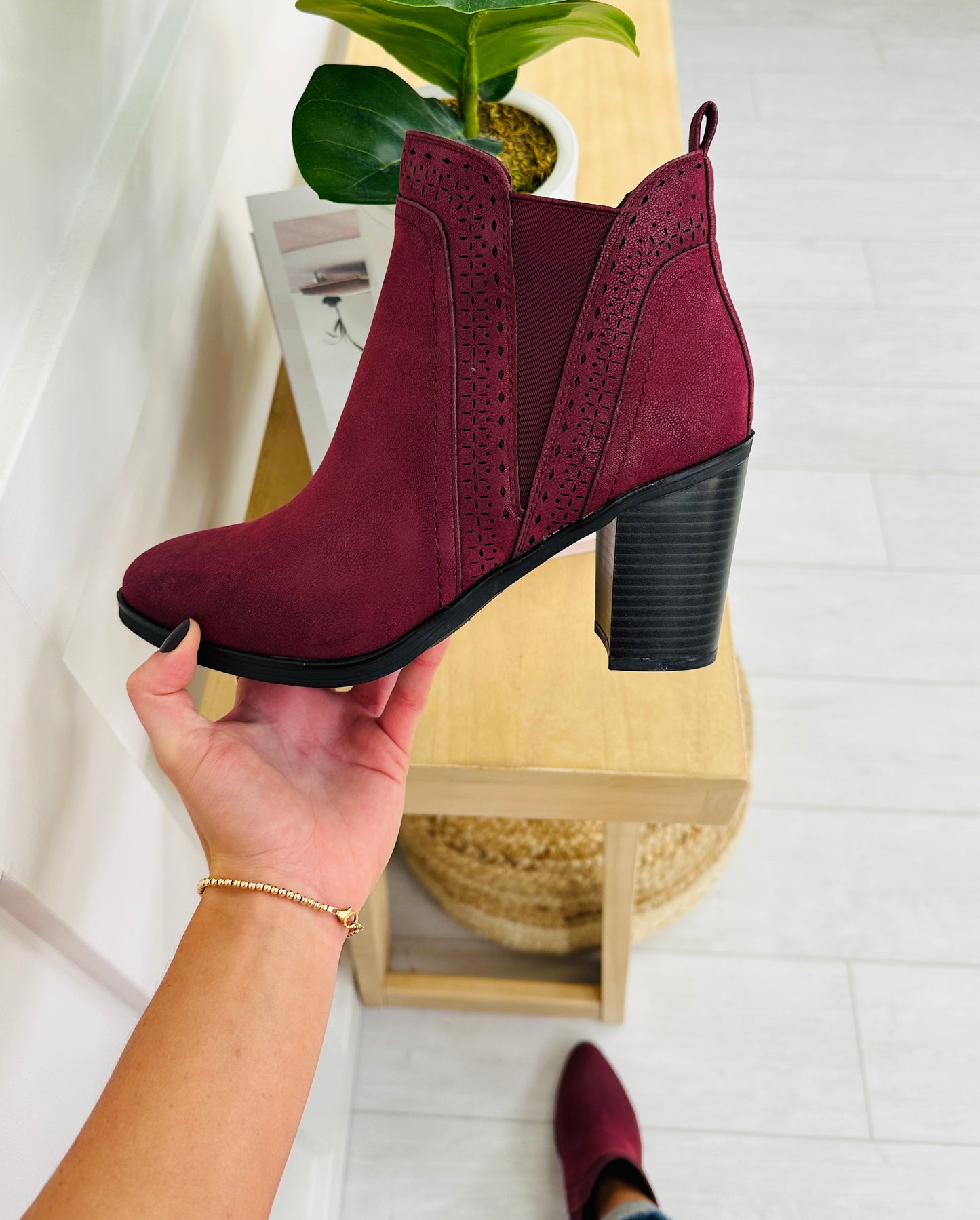 Walking The Right Path Booties In Burgundy