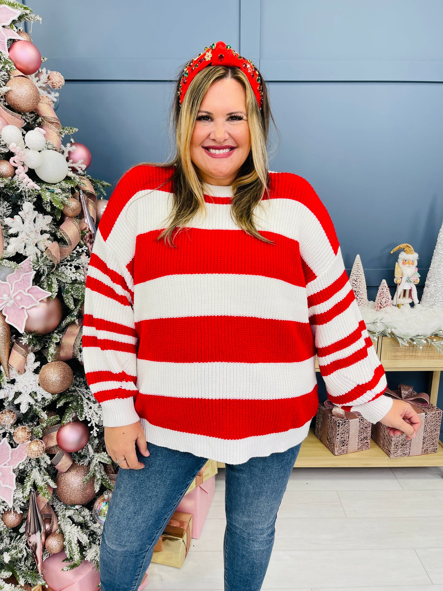 REG/CURVY MOCO Exclusive Candy Cane Lane Sweater