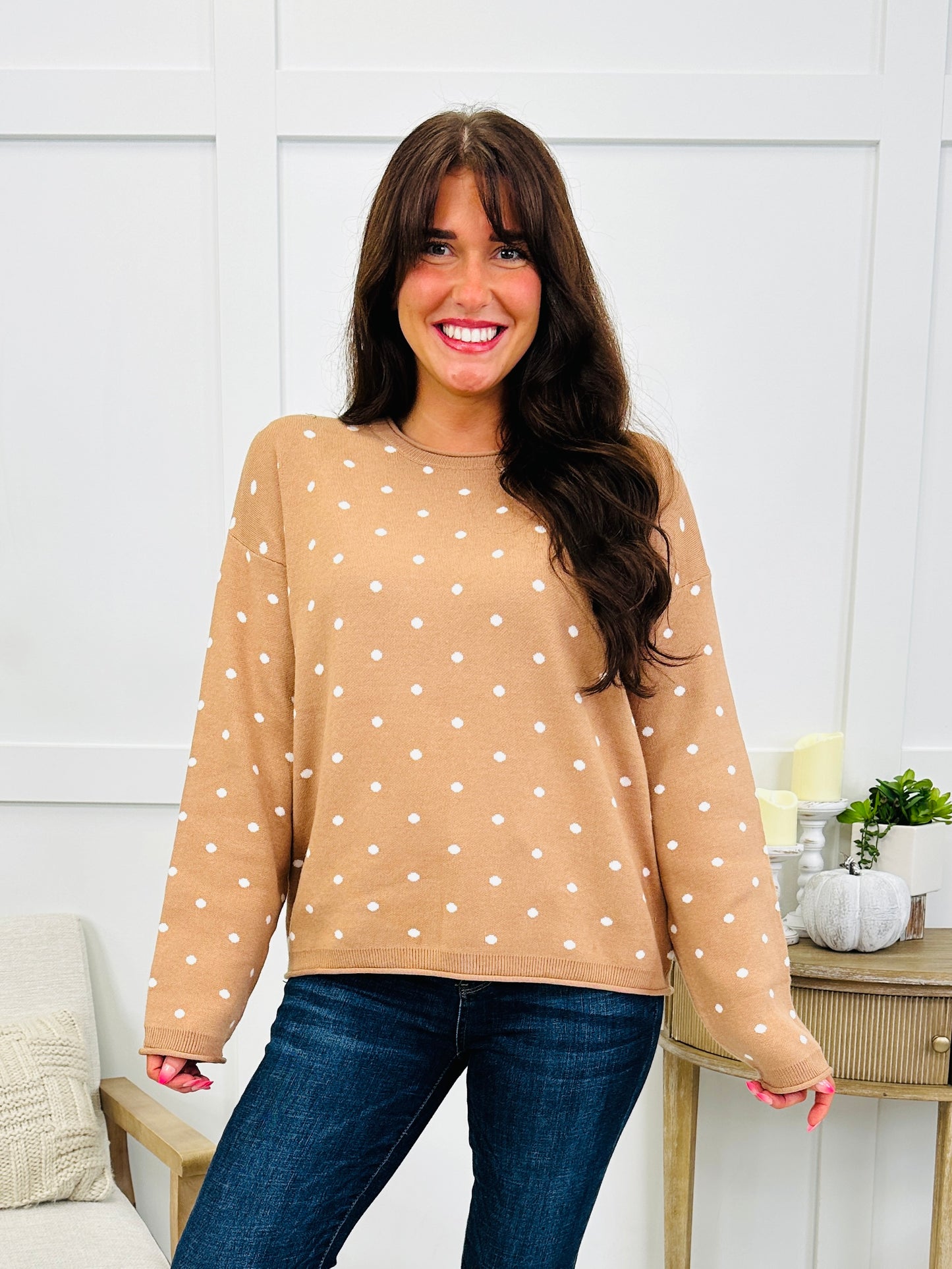 Café Dots Sweater In Camel/Ivory