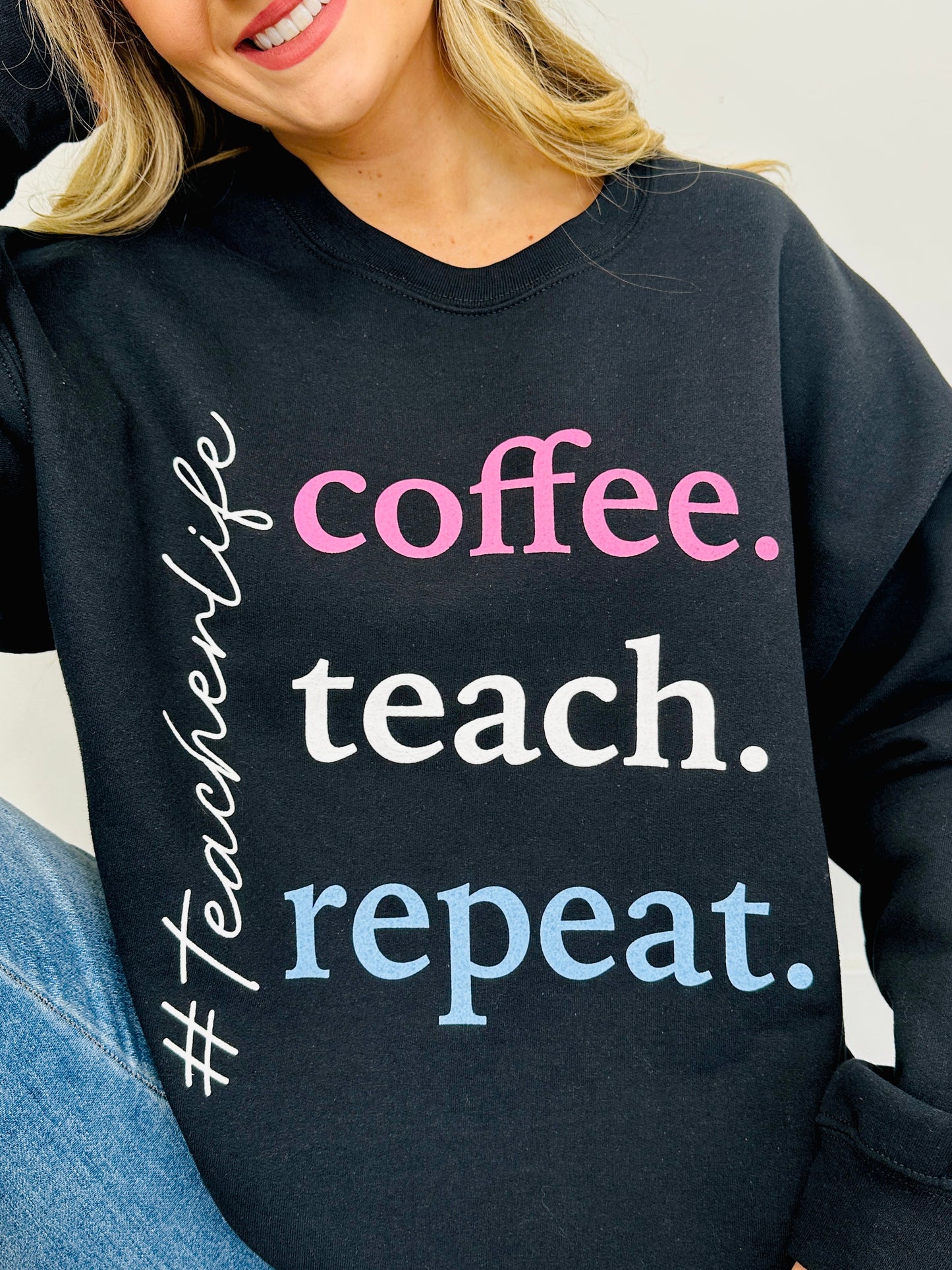 Coffee Teach Repeat Graphic Crewneck Sweatshirt