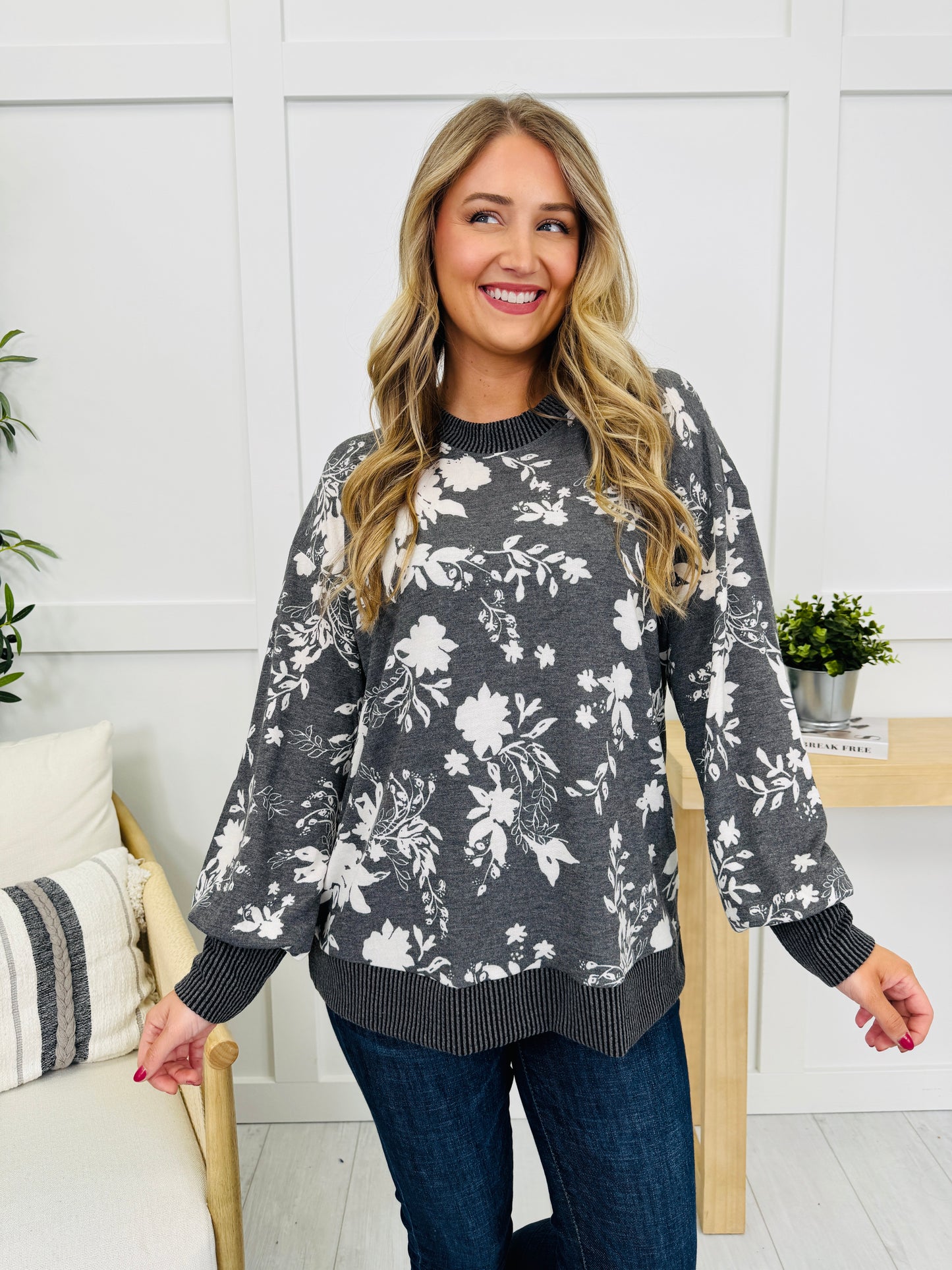 Blossoms In The Breeze Pullover in Black