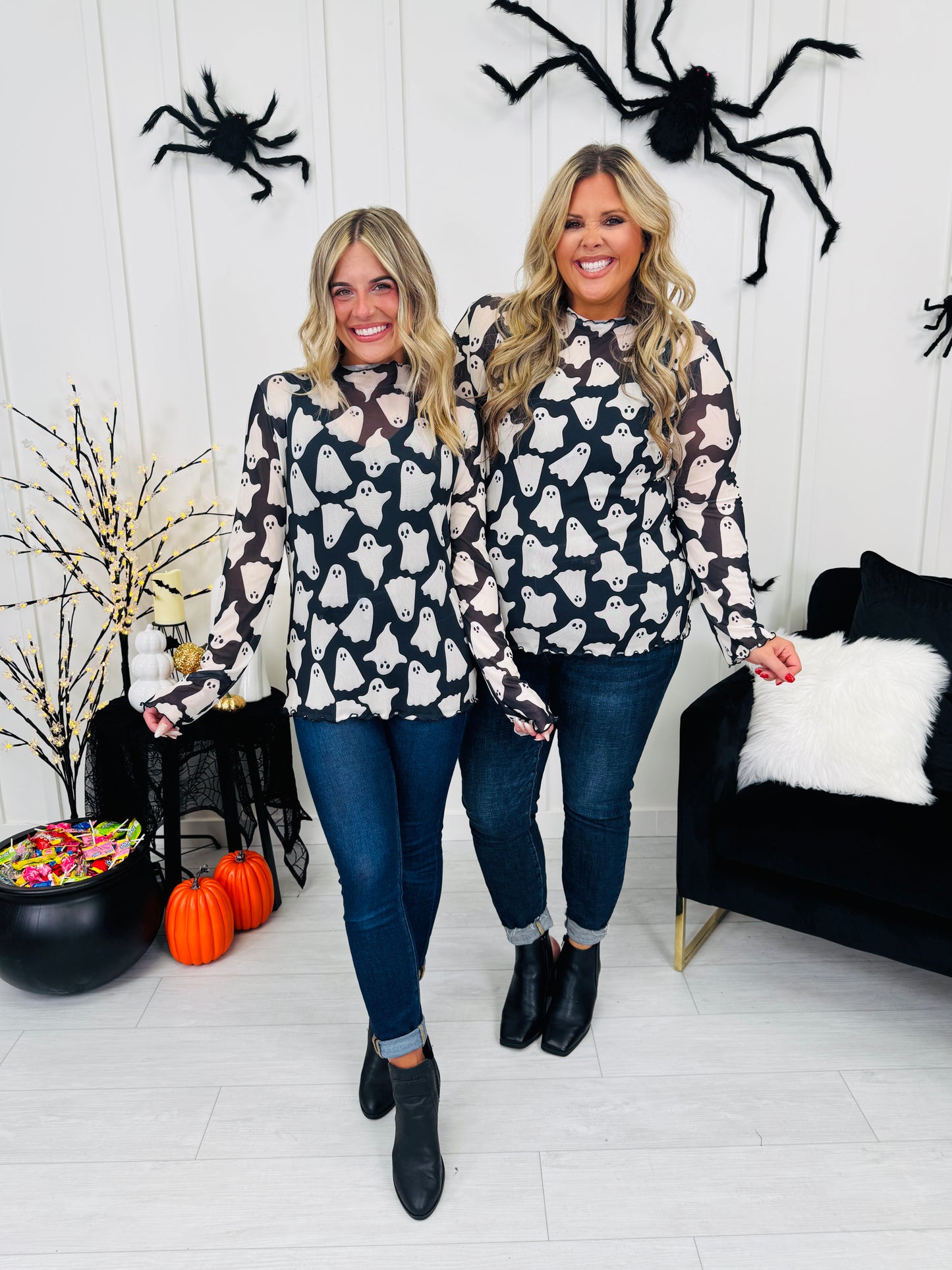 Spooky Things Mesh Top In Ghost Print
