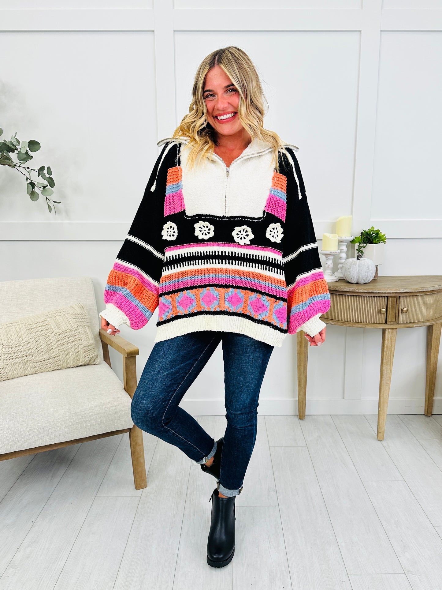Cozy Carnival Sweater In Black Multi