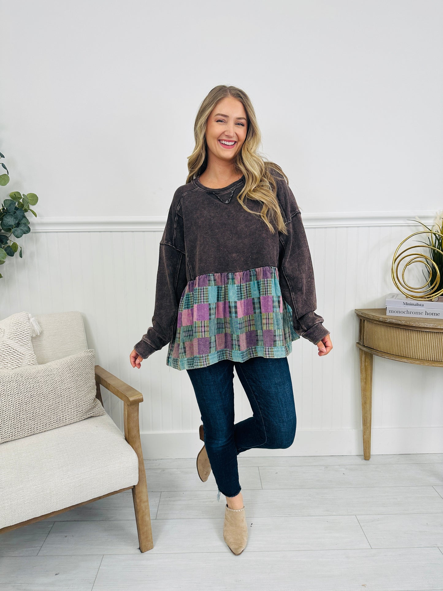 Back To Plaid Top in Smoke