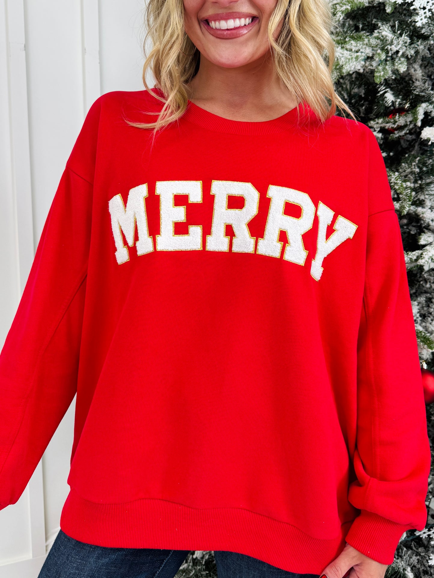 Merry Chenille Patch Crewneck Sweatshirt