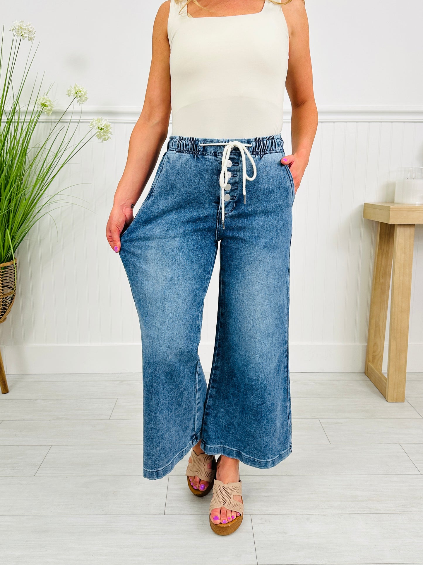 Stretch Your Limits Tummy Control Cropped Wide Leg Jeans
