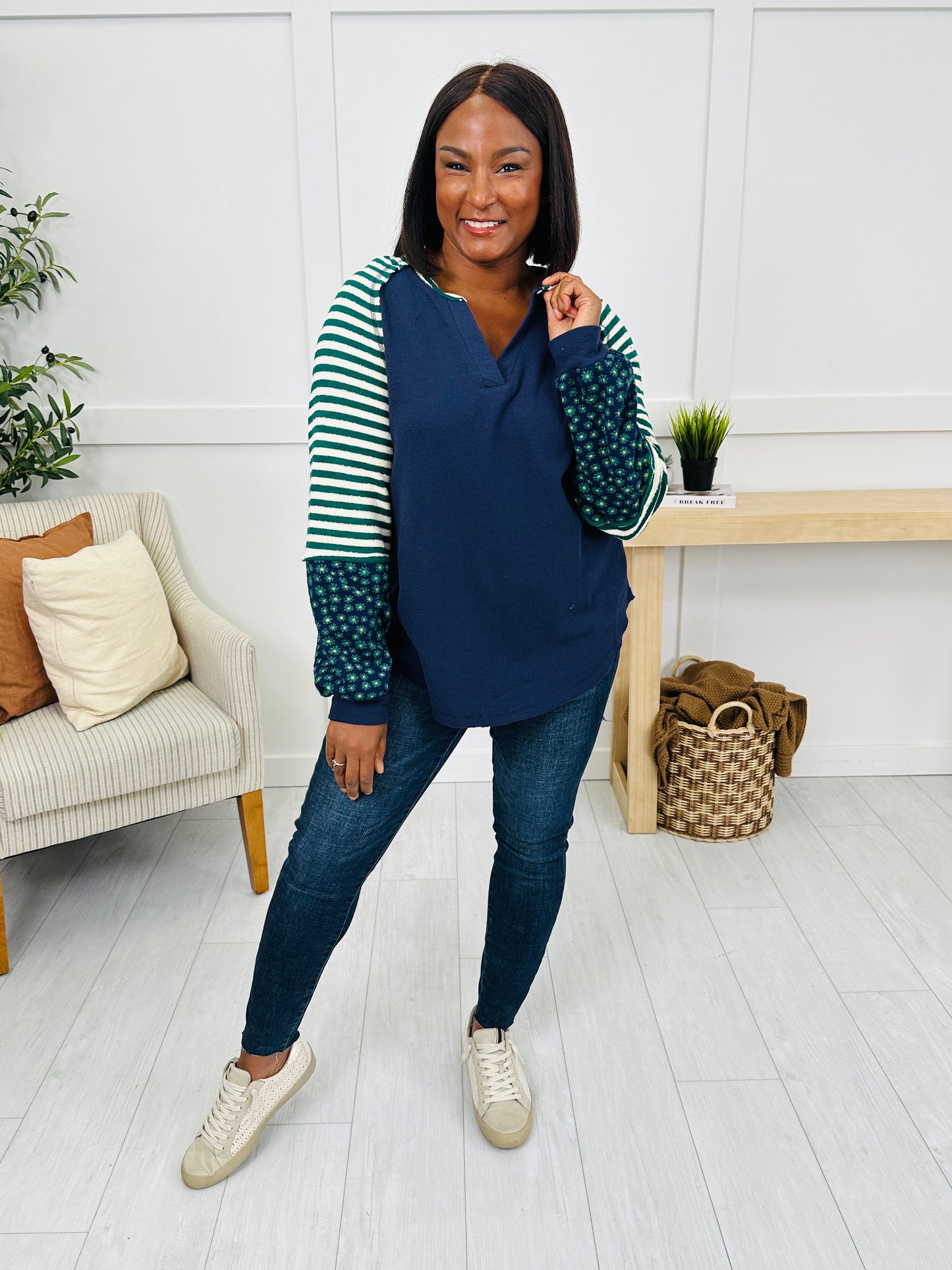 Struck By Stripes Top in Hunter Green