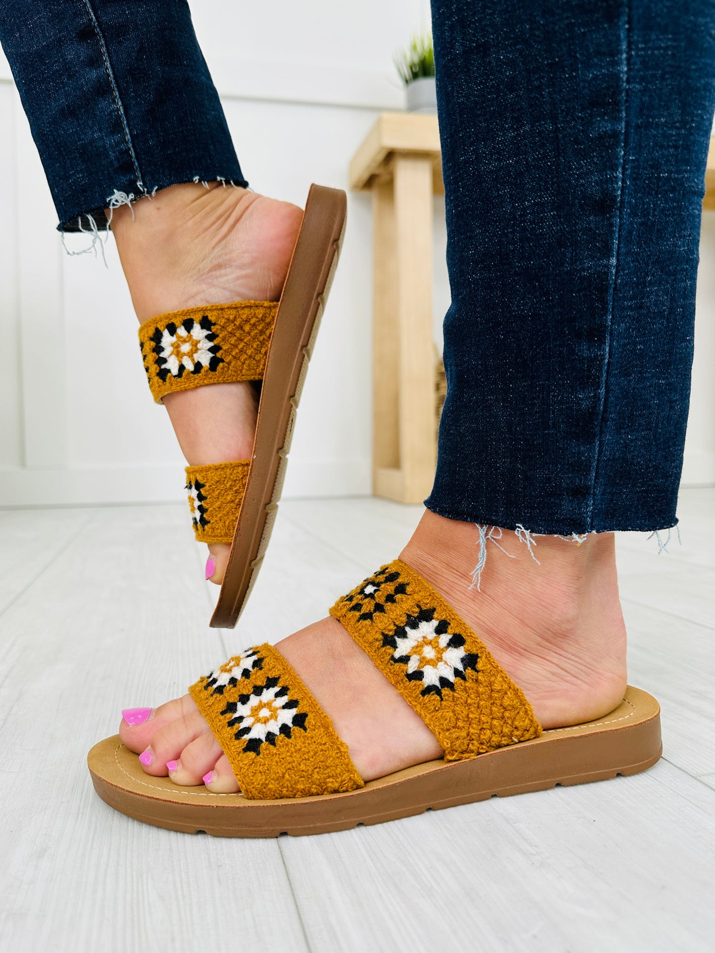 Crochet Charm Sandals in Black