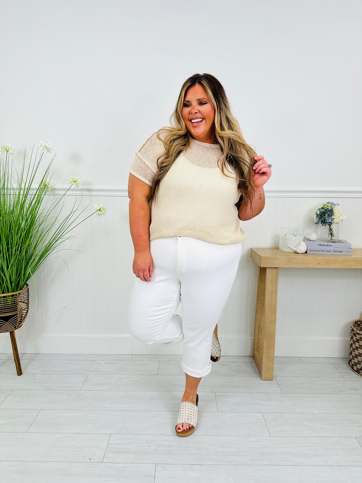 Judy Blue White Sand Capri Jeans