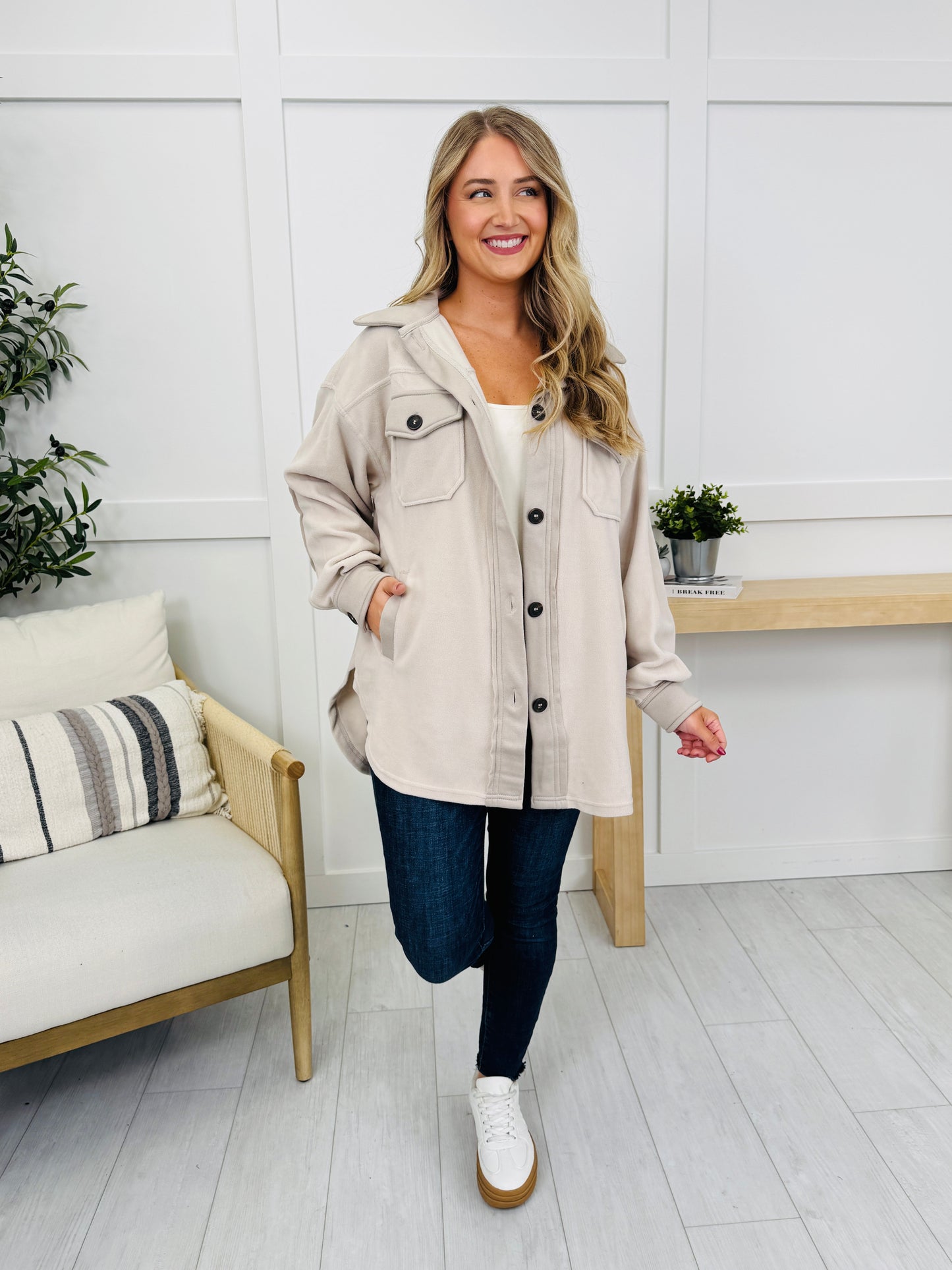 Breezy Commute Shacket in Sand Beige