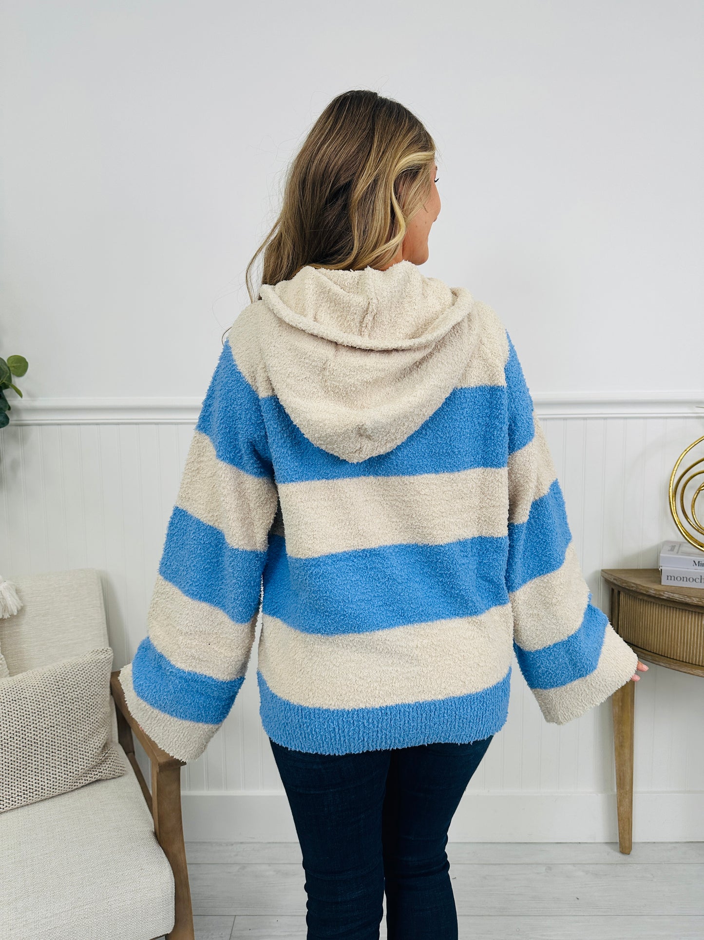 Cozy Little Moments Hoodie In Blue Cream