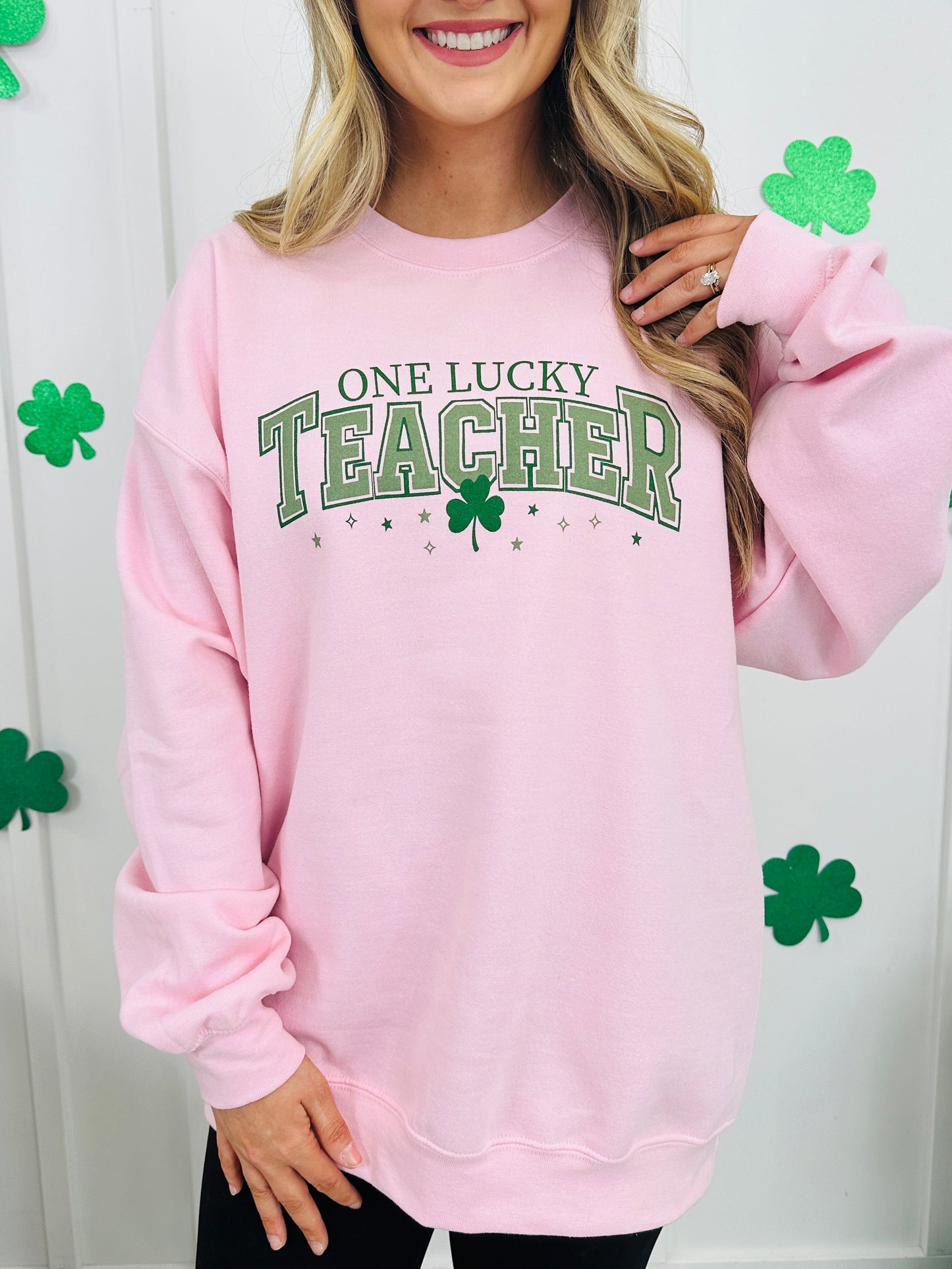 One Lucky Teacher Graphic Crewneck Sweatshirt